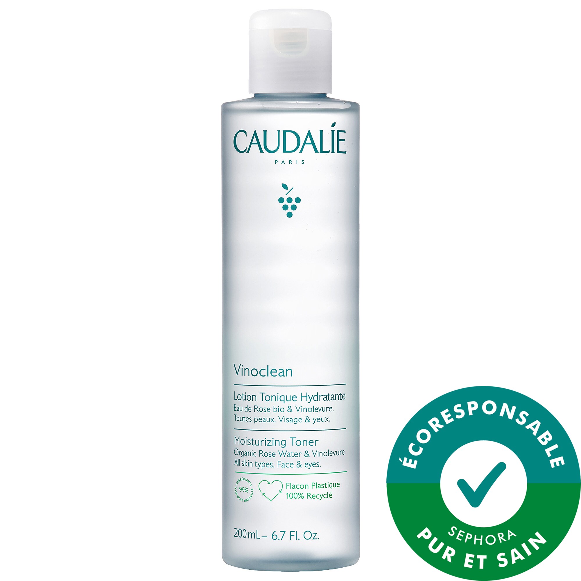 Caudalie Lotion tonique hydratante avec eau de rose Vinoclean 6.7 oz/ 200 mL