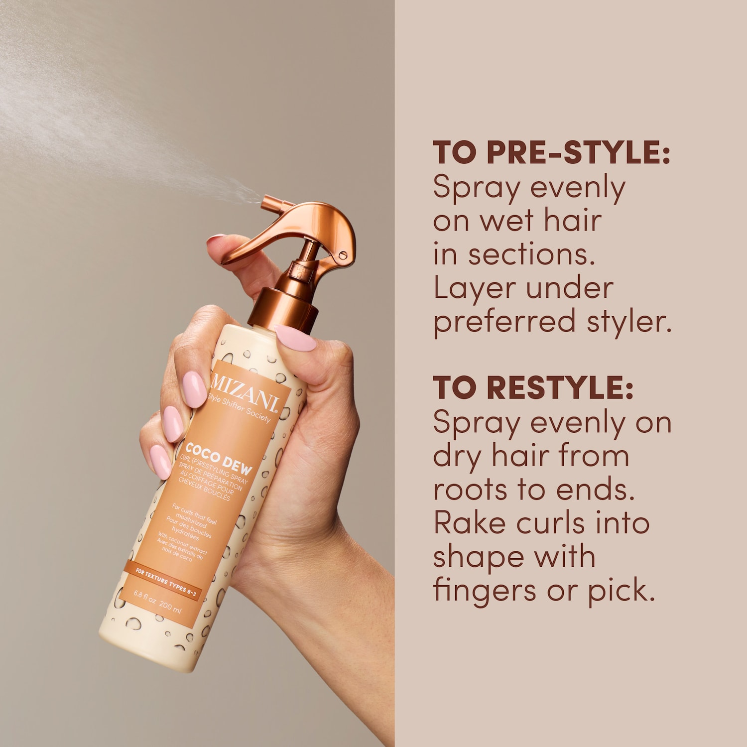 Coco Dew Curl Pre-Styling & Restyling Refresher Spray - Mizani