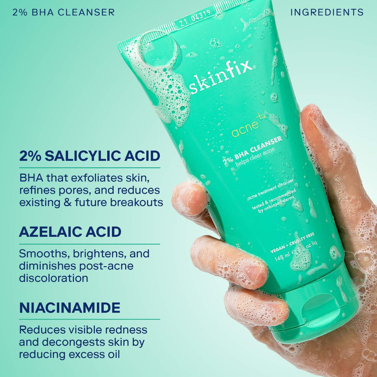 Очищающее средство Skinfix Acne+ с 2% BHA, азелаиновой кислотой, ниацинамидом и AHA — фото 6