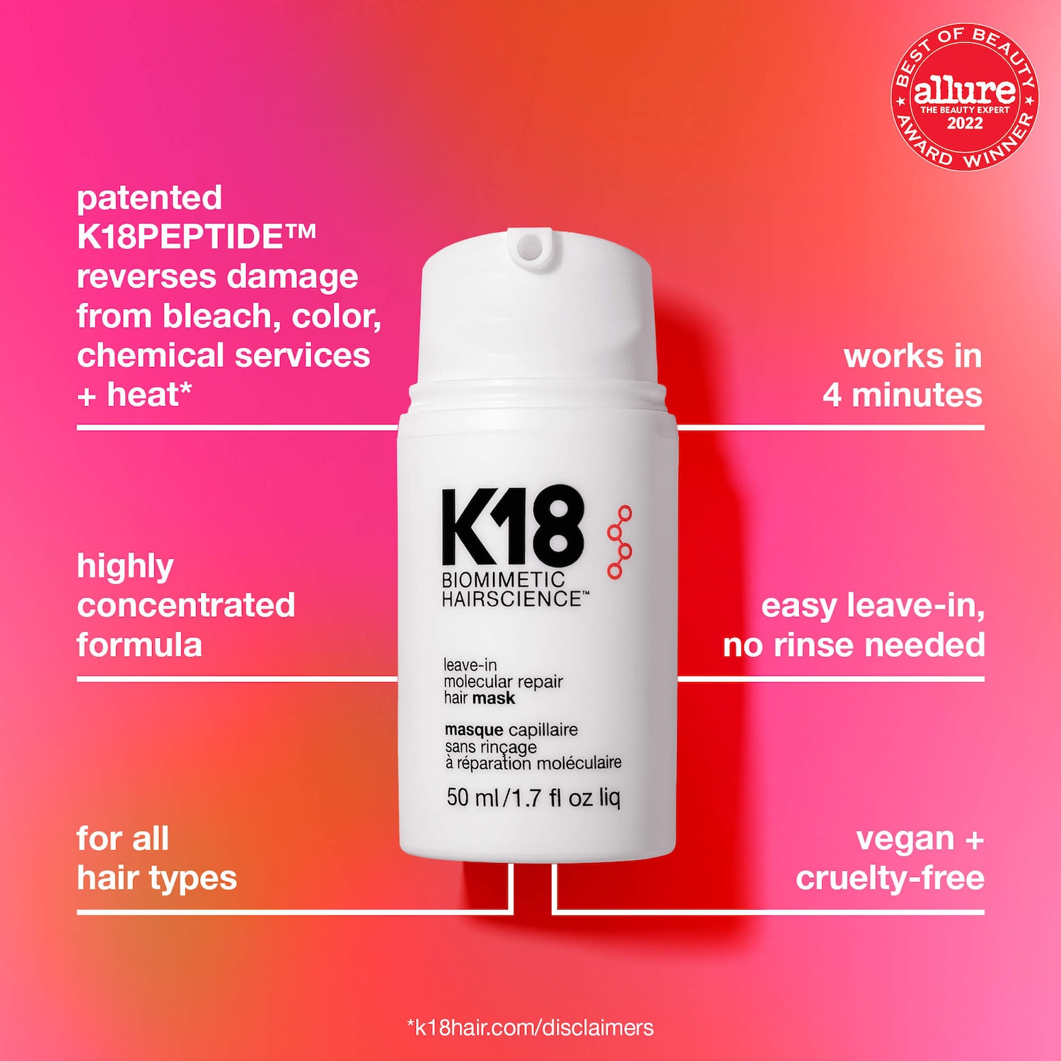 Leave-in Molecular Repair Hair Mask - K18 Biomimetic Hairscience