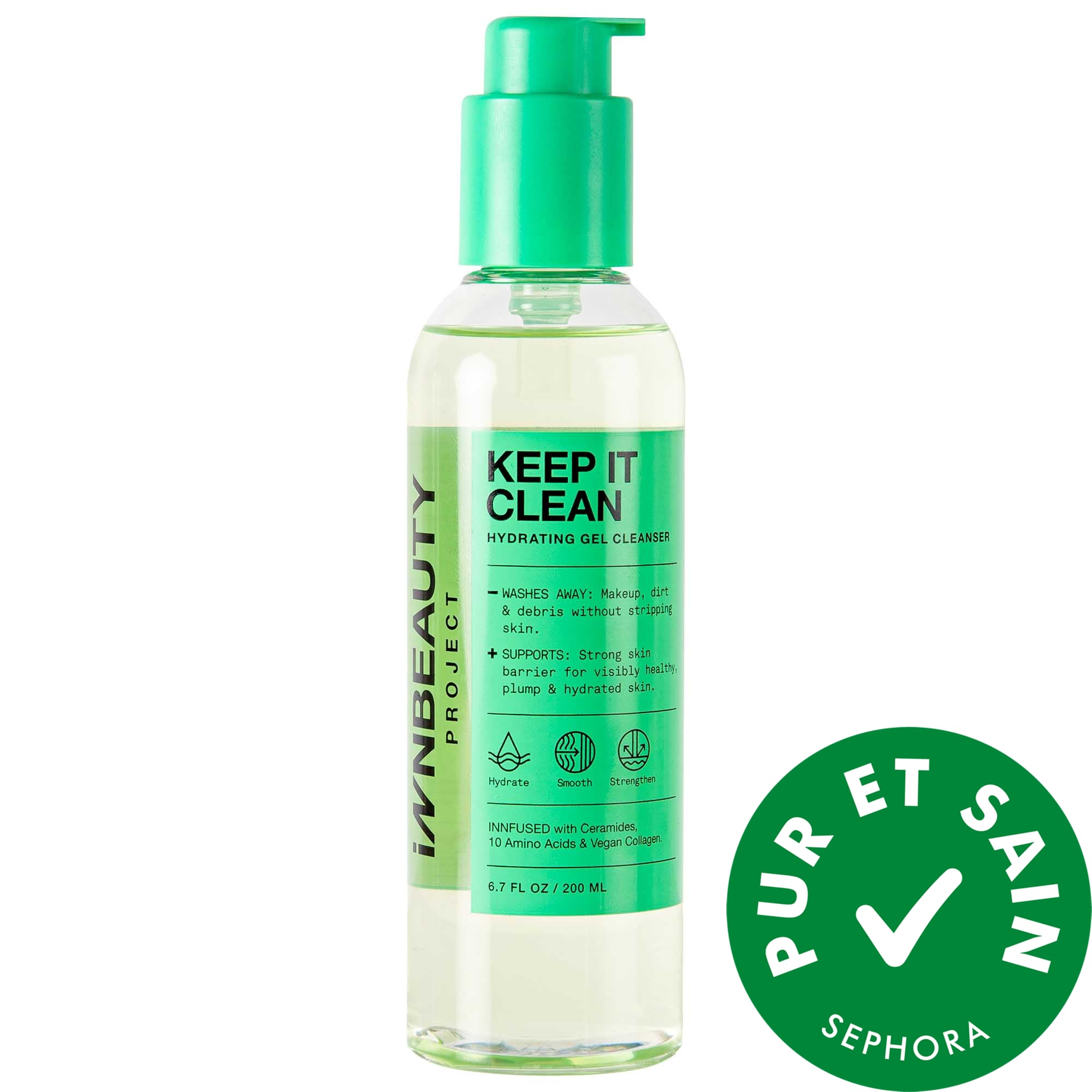 INNBEAUTY PROJECT Gel nettoyant hydratant Keep It Clean avec céramides et 10 acides aminés 6.7 oz / 200 mL