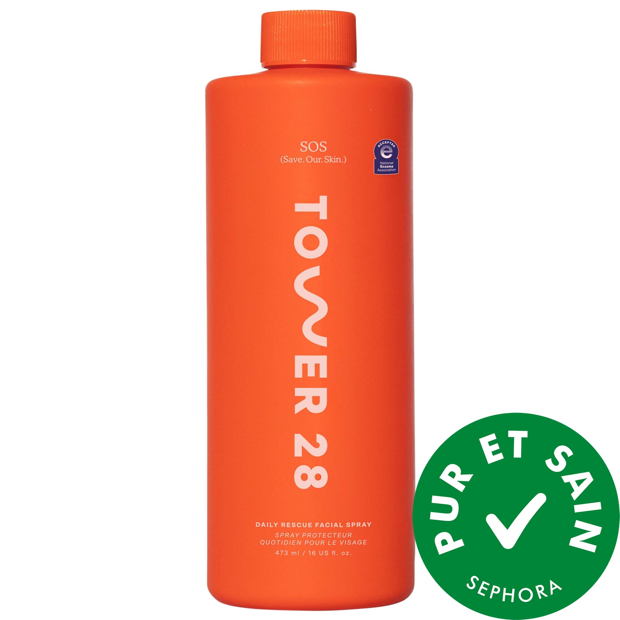 Tower 28 Beauty Vaporisateur visage quotidien SOS avec acide hypochloreux en grand format. 16 oz /480 mL Refill