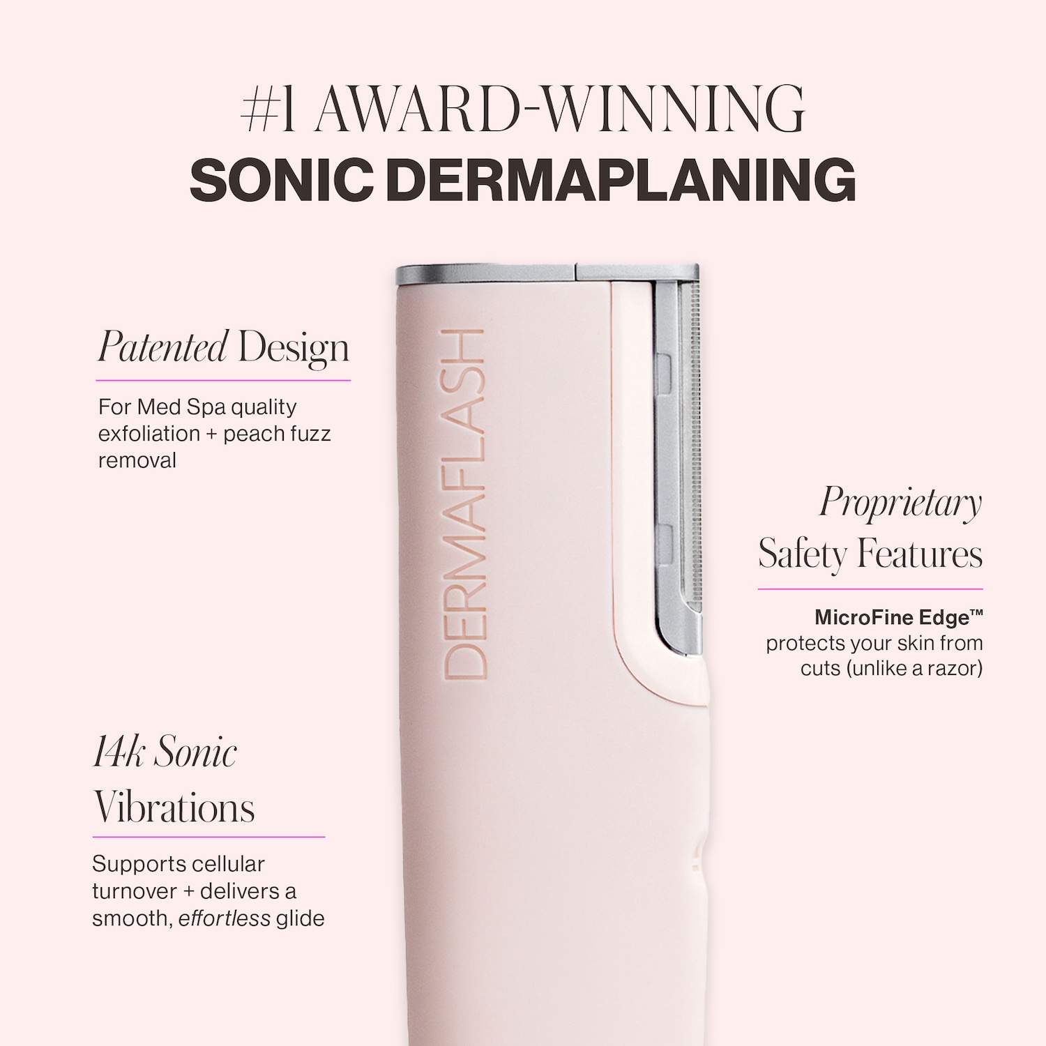 Аппарат для дермапланинга и удаления пушковых волосков Dermaflash LUXE+ Advanced Sonic, цвет: Пудровый розовый — фото 2