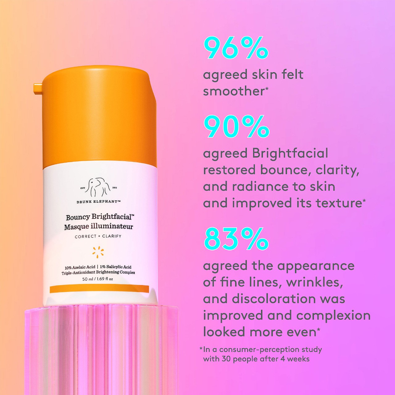 Осветляющая маска Drunk Elephant Bouncy Brightfacial с 10% азелаиновой кислоты и 1% BHA — фото 3