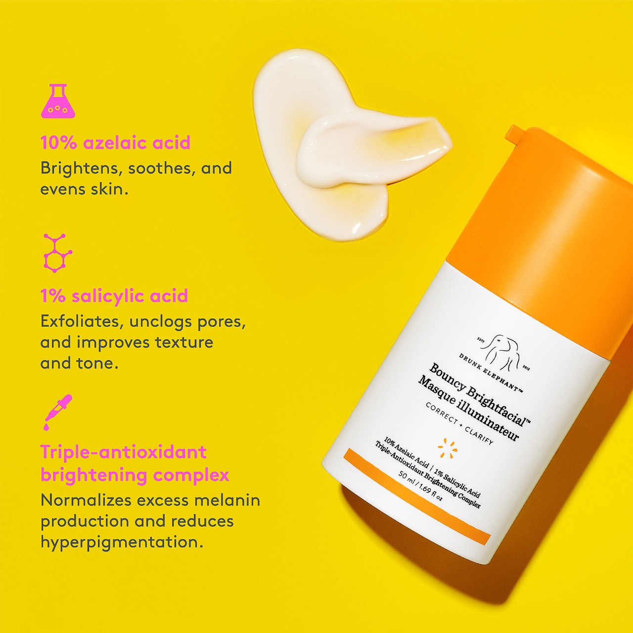 Осветляющая маска Drunk Elephant Bouncy Brightfacial с 10% азелаиновой кислоты и 1% BHA — фото 5