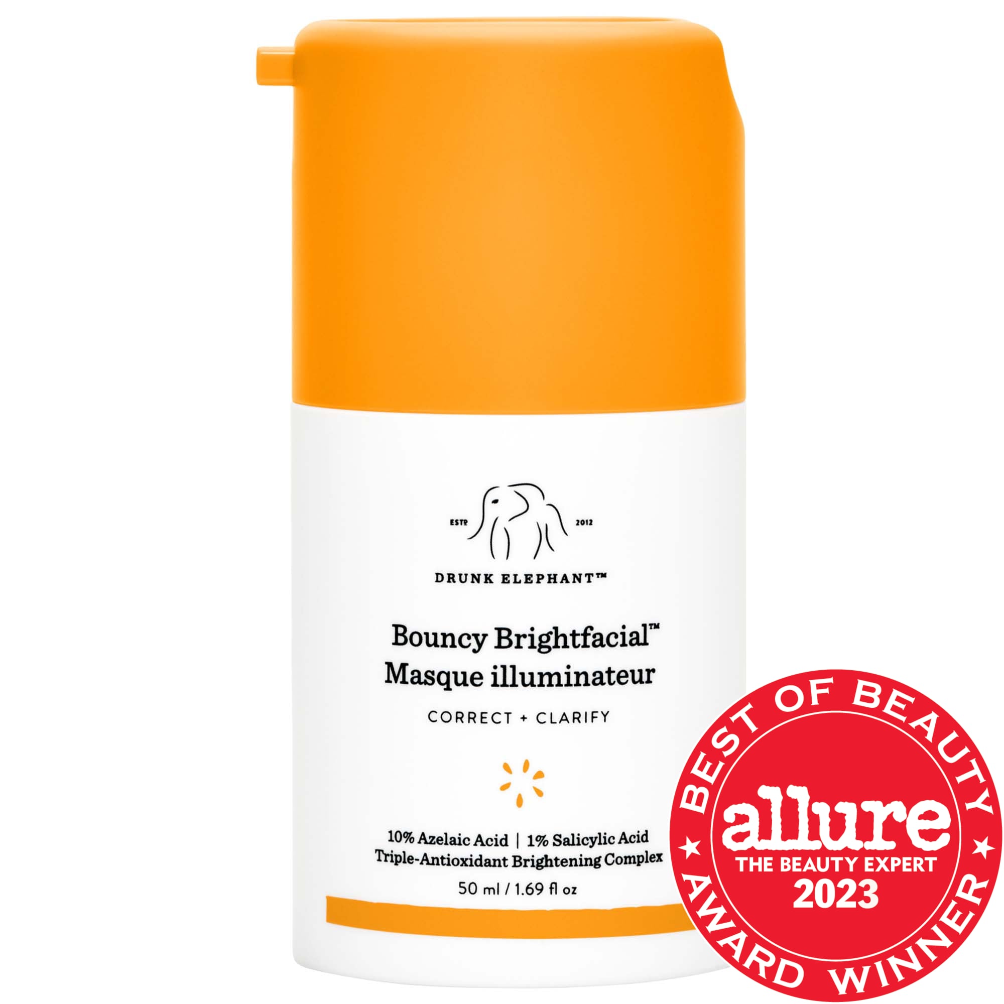 Drunk Elephant Bouncy Brightfacial Brightening Mask with 10% Azelaic Acid + 1% Salicylic Acid 1.69 oz / 50 mL