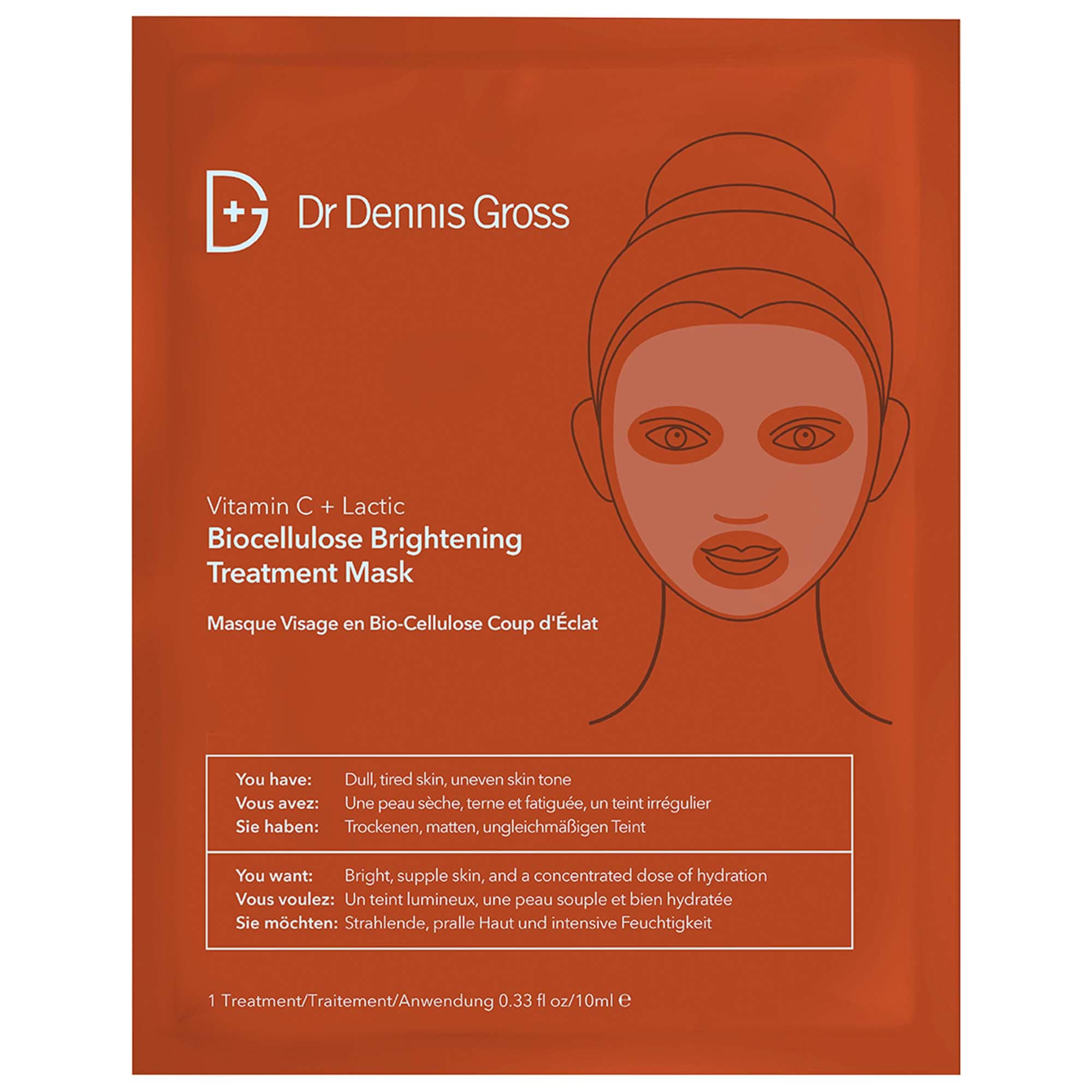 Dr. Dennis Gross Skincare Vitamin C Lactic Biocellulose Brightening Treatment Mask 1 Mask / 1 Mask
