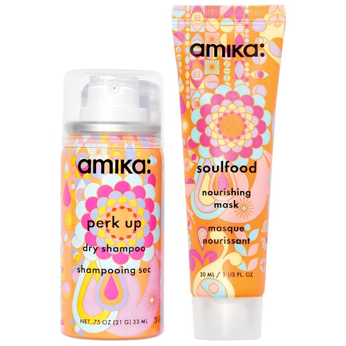 Soulfood Nourishing Hair Mask and Perk Up TalcFree Dry Shampoo amika