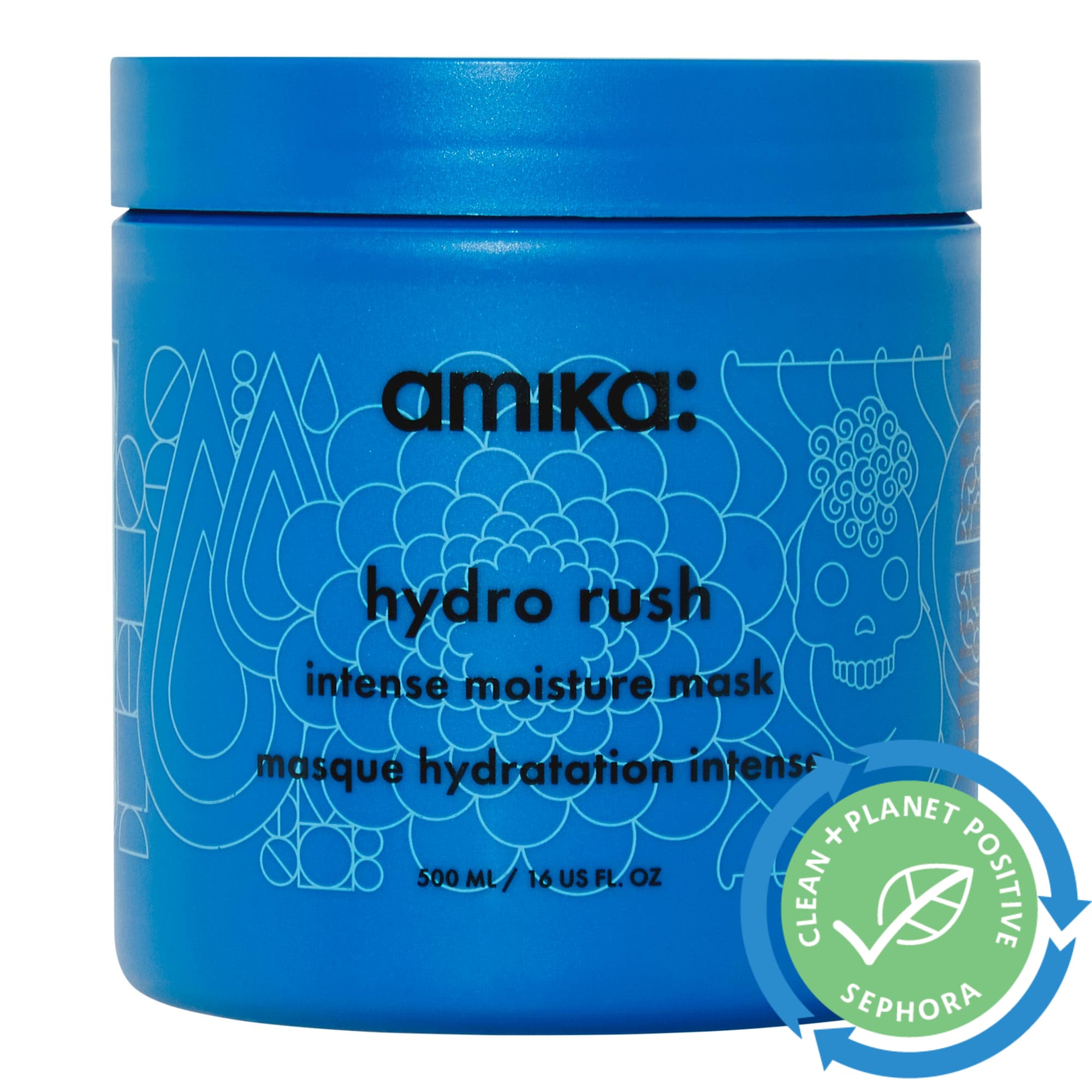 Amika Hydro Rush Intense Moisture Hair Mask With Hyaluronic Acid 16 oz / 500 ml In White