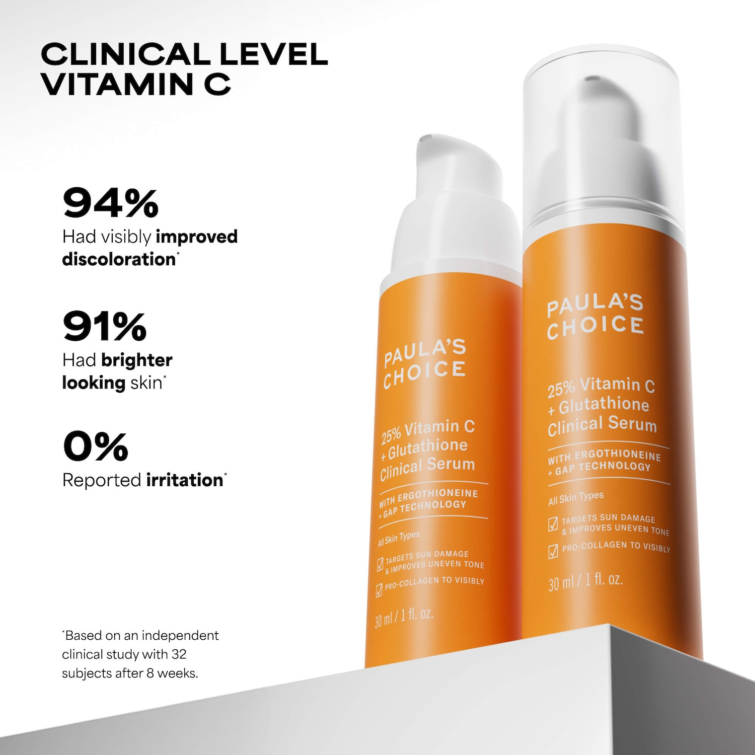 25 vitamin c glutathione clinical serum 25% Vitamin C + Glutathione Clinical Serum for Brightening & Dark Spots