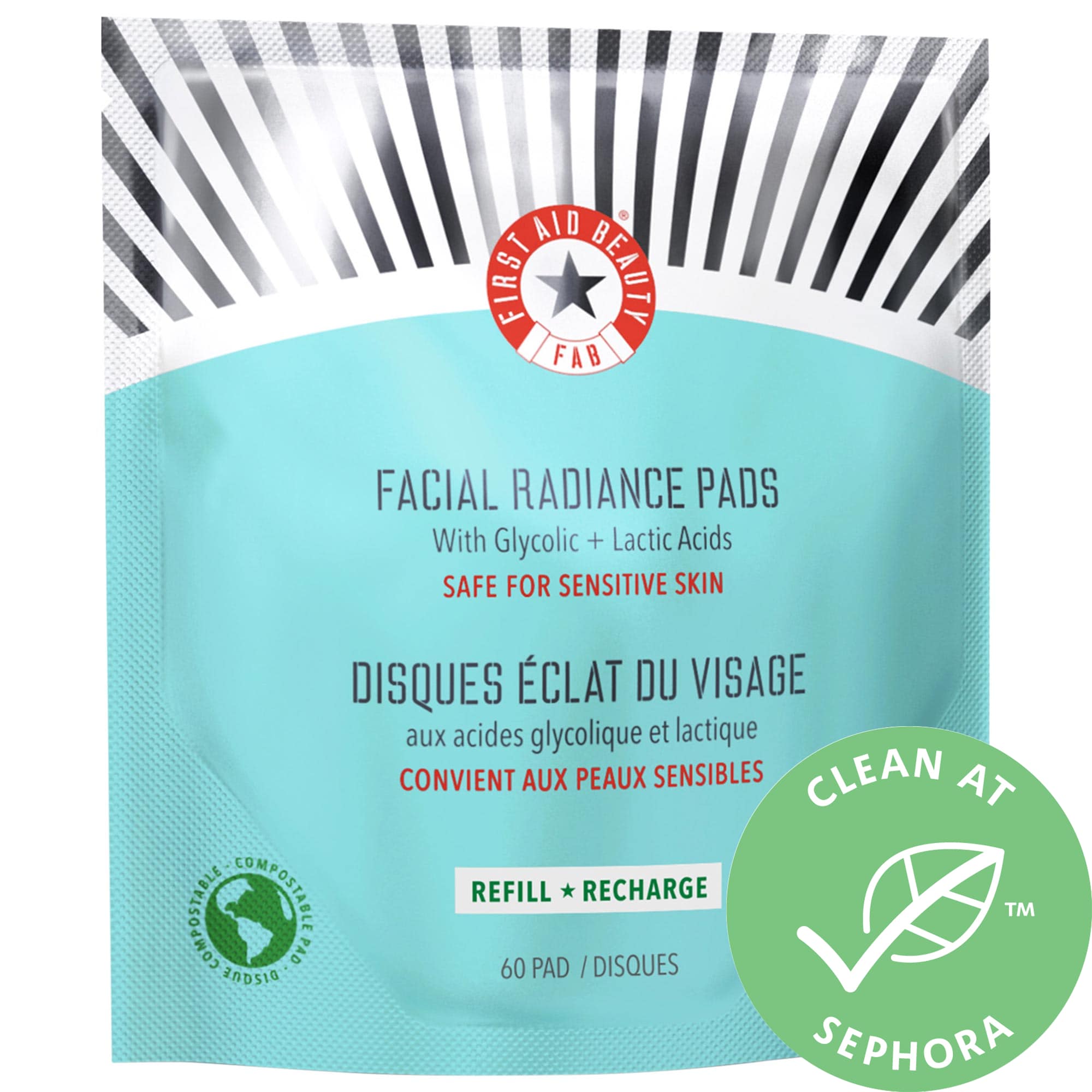 First Aid Beauty Facial Radiance Pads With Glycolic + Lactic Acids Refillable 60 Pads / Refill