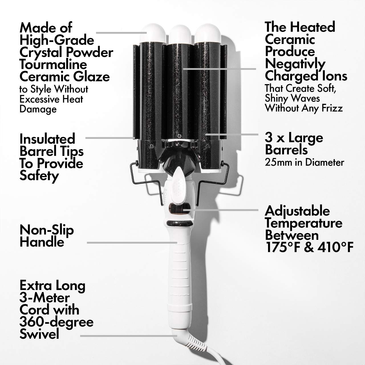 Плойка-волна с 3 стержнями 25 мм BondiBoost Wave Wand — фото 4