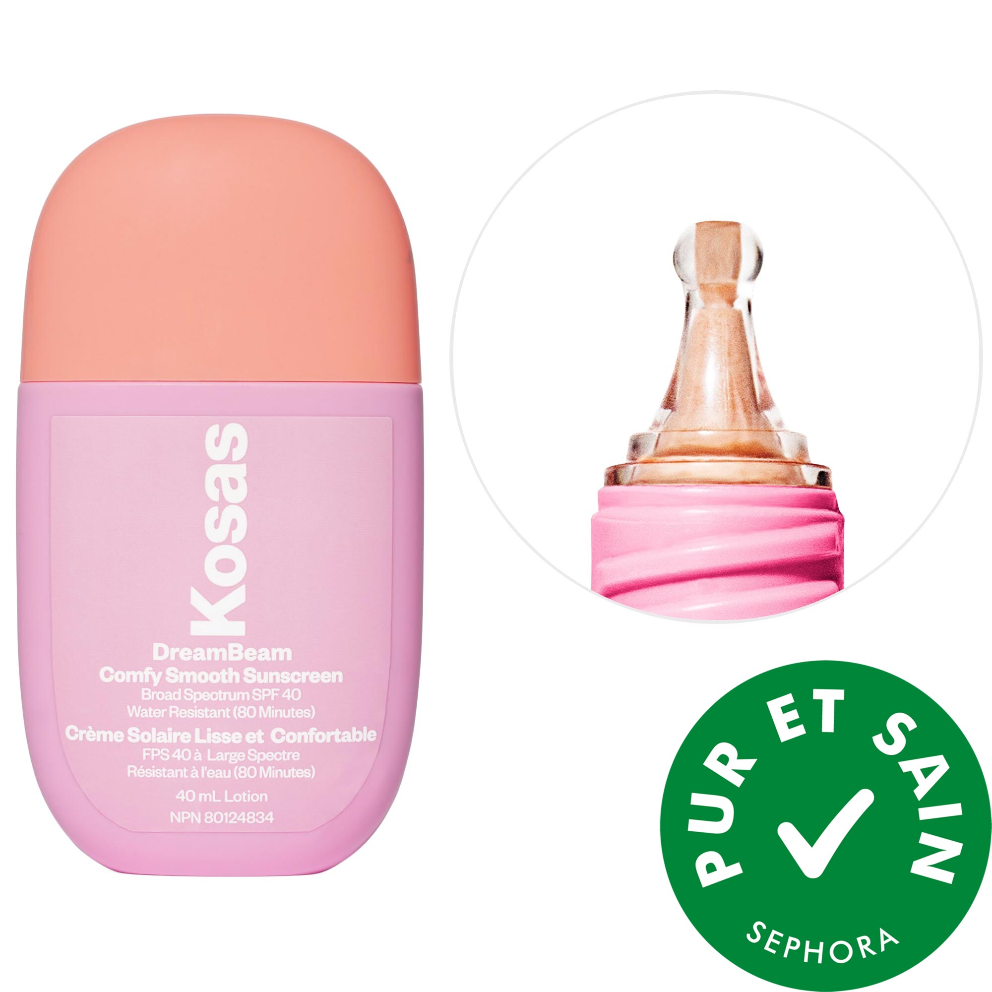 Kosas Écran solaire minéral sans silicone DreamBeam FPS 40 avec céramides et peptides DreamBeam 1.3 oz / 40 mL