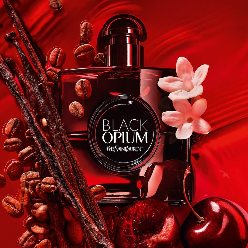 Black Opium Eau de Parfum Over Red with Cherry & Coffee thumbnail 9