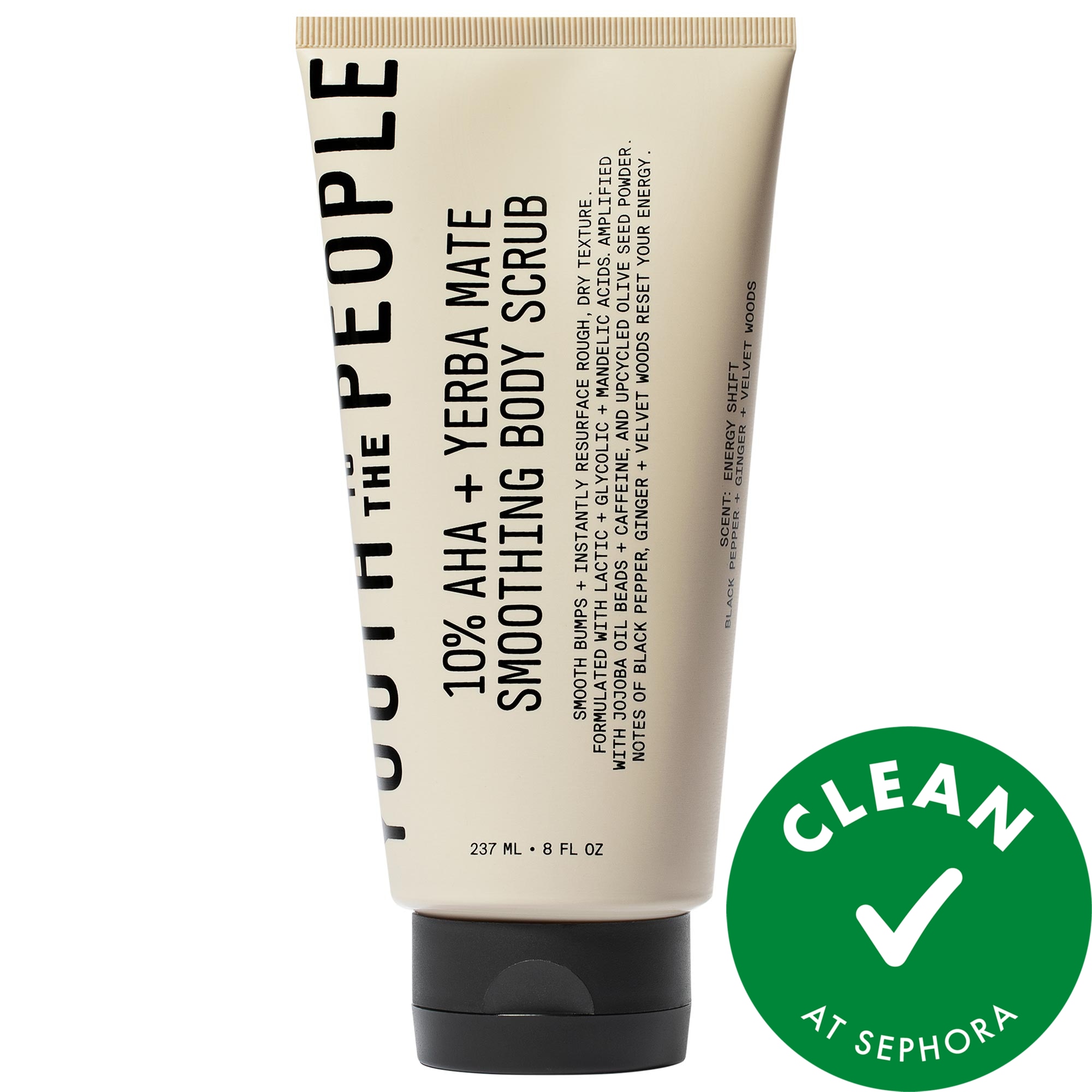 Youth To The People 10% AHA + Yerba Mate Smoothing Energy Body Scrub with Upcycled Olive Seed Powder 8 oz / 237 mL