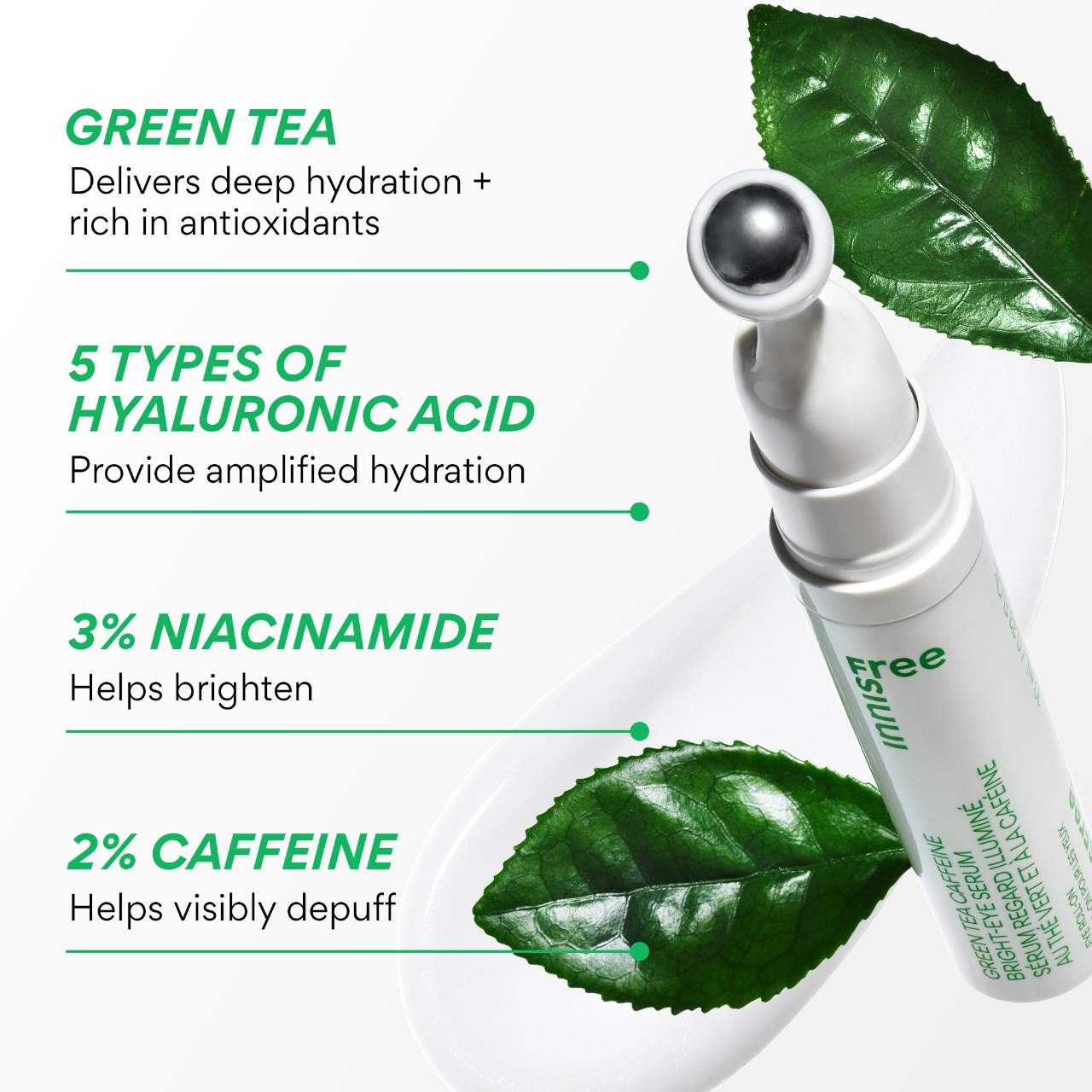 Сыворотка для век innisfree Green Tea Caffeine от отёков и обезвоживания — фото 2