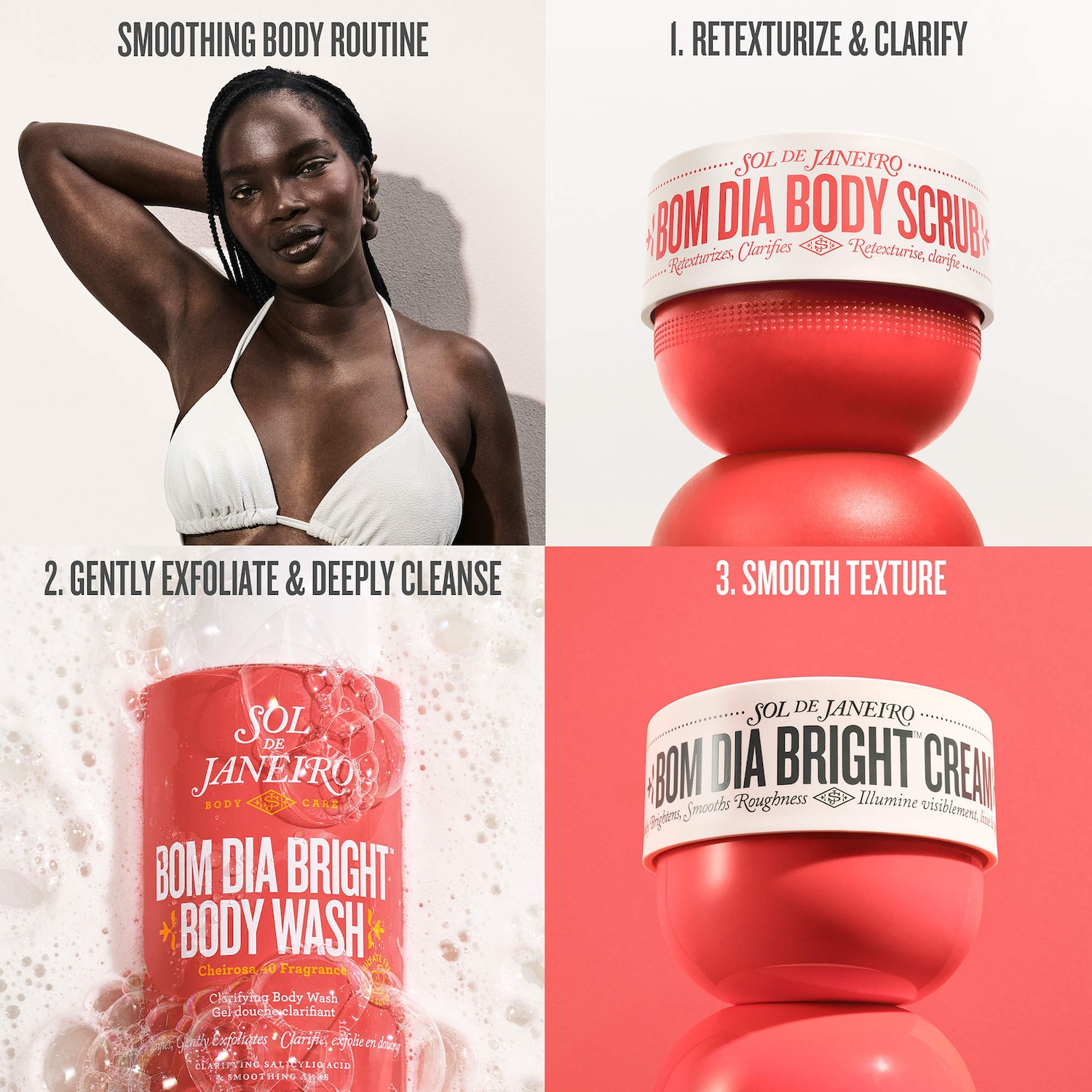 Exfoliant pour le corps Bom Dia avec le complexe resurfaçant qui contient 10 % d’AHA et de BHA + des graines de maracujá broyées