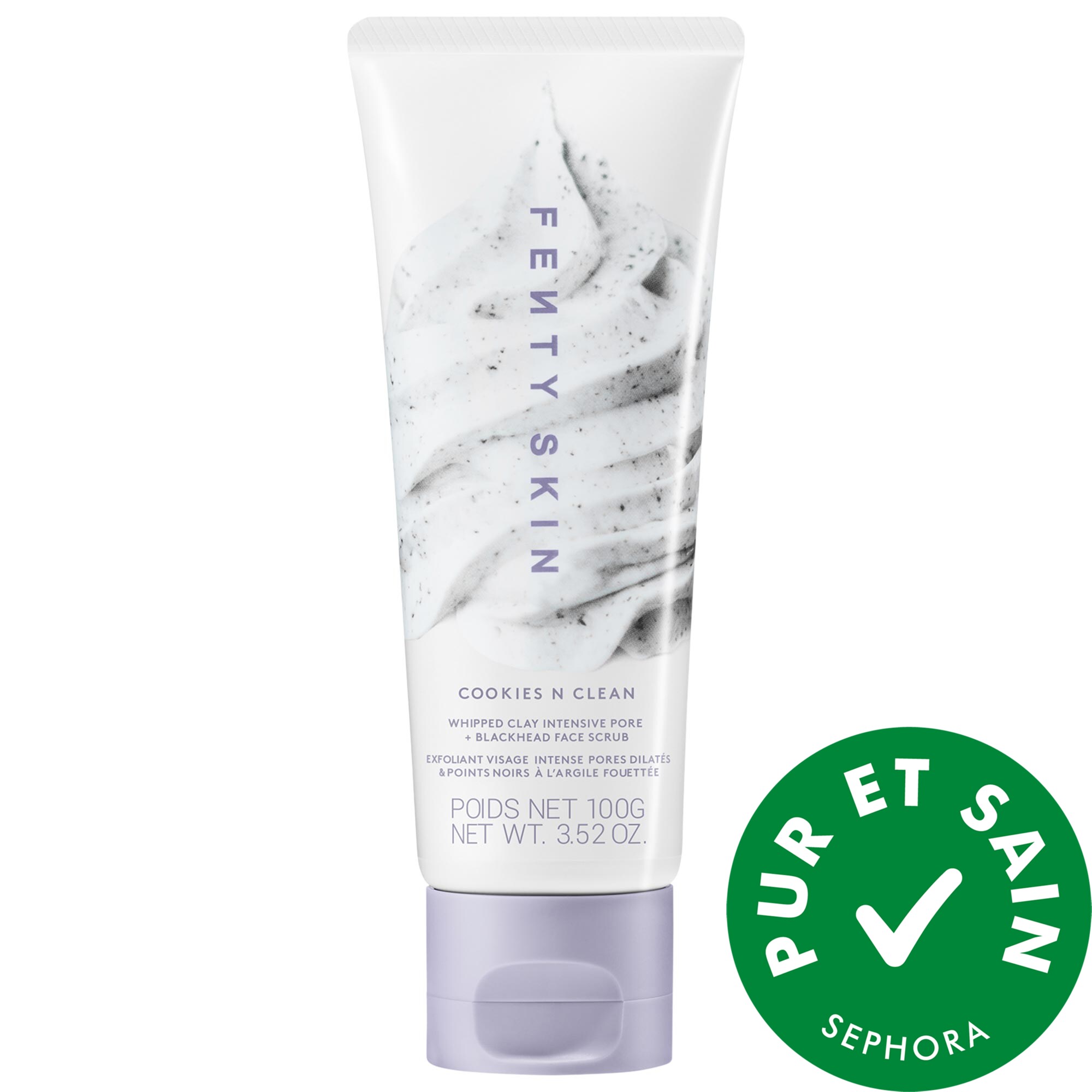 Fenty Beauty by Rihanna Exfoliant intensif pour le visage à l'argile fouettée Cookies N Clean avec sable volcanique et charbon. 3.5 oz / 100 ml
