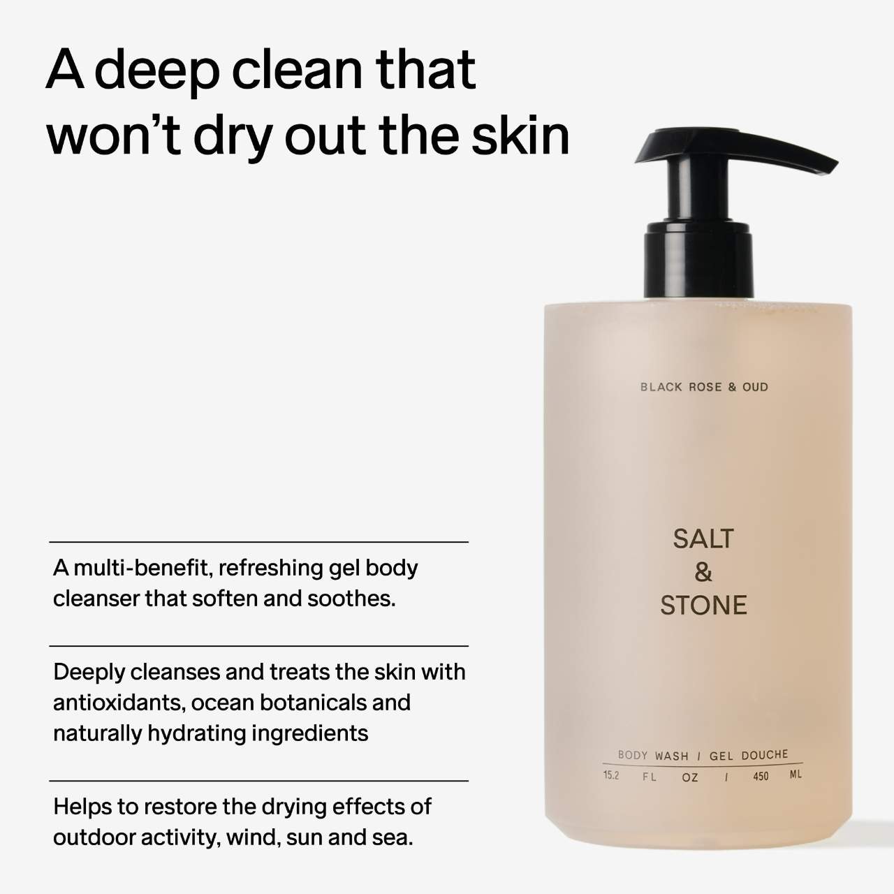 Смягчающий гель для душа Salt & Stone Black Rose & Oud, сменный блок — фото 4