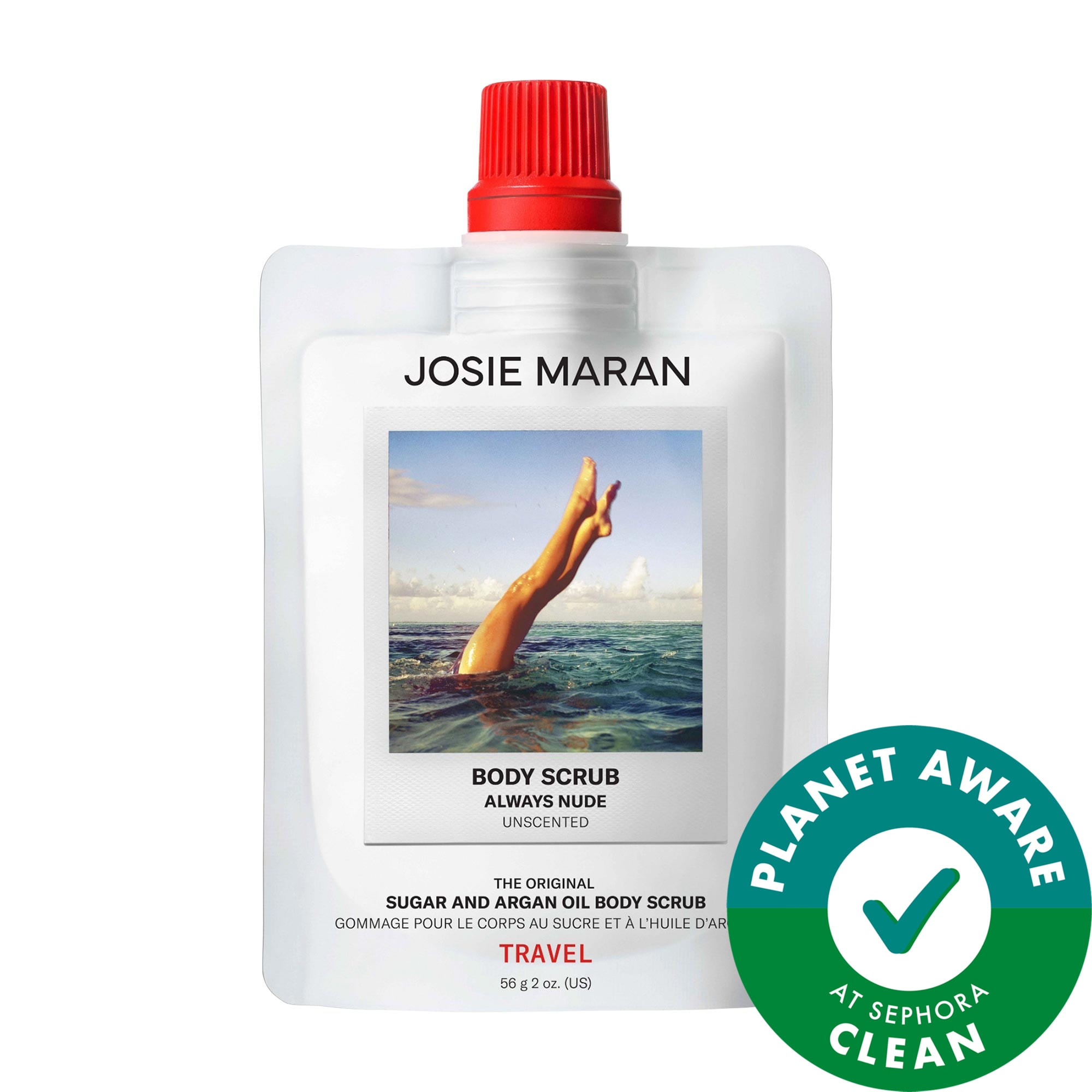 JOSIE MARAN Mini Always Nude (Unscented) - Argan Oil + Sugar Balm Refillable Exfoliating Body Scrub 2 oz