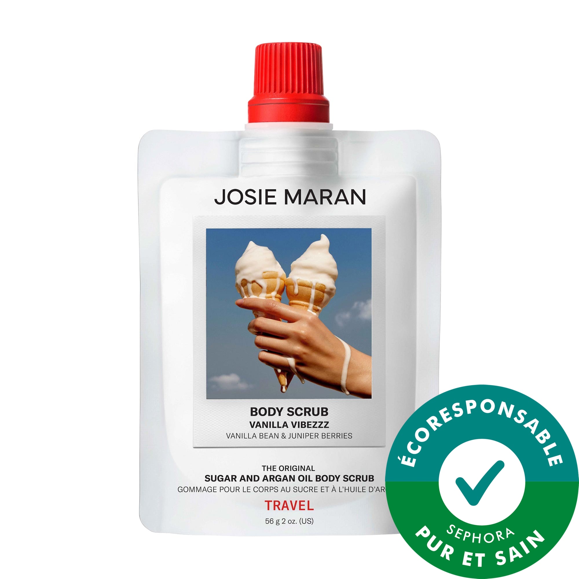 JOSIE MARAN Mini exfoliant pour le corps à l'huile d'argan et au sucre Vibzzz à la vanille rechargeable 2 oz