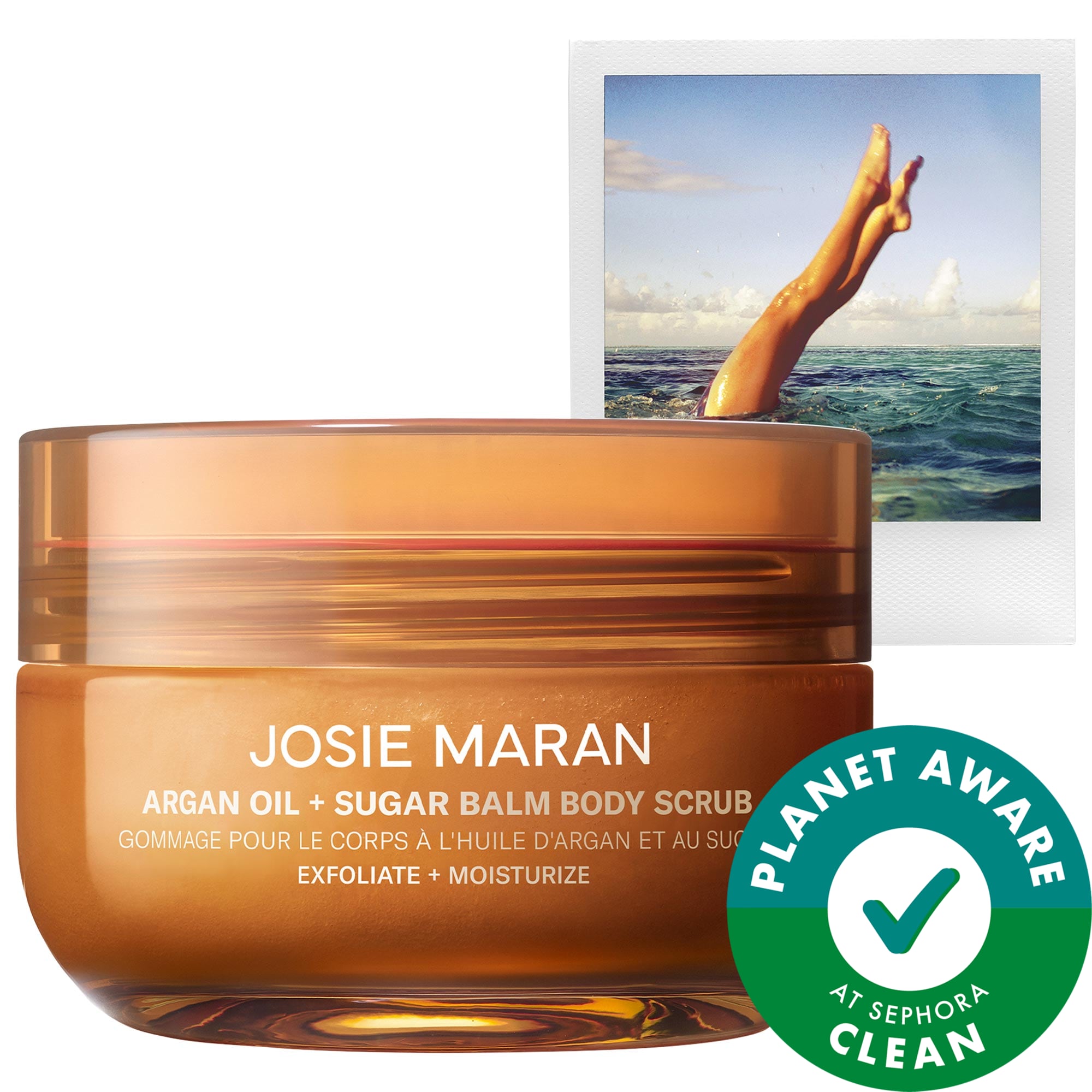JOSIE MARAN Always Nude (Unscented) - Argan Oil + Sugar Balm Refillable Exfoliating Body Scrub Jar 6 oz