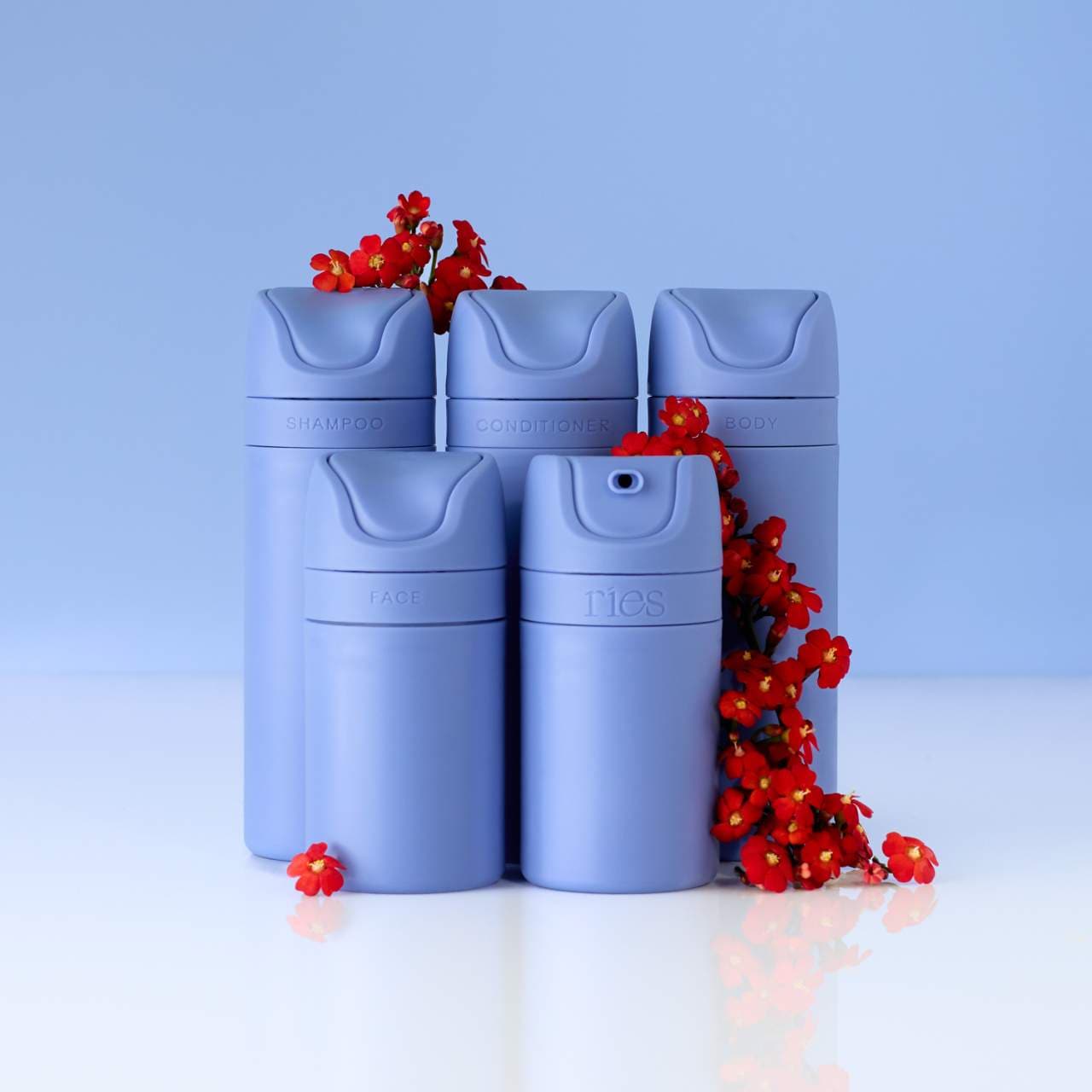 The Essential Refillable Travel Container Set in Blue - RIES | Sephora