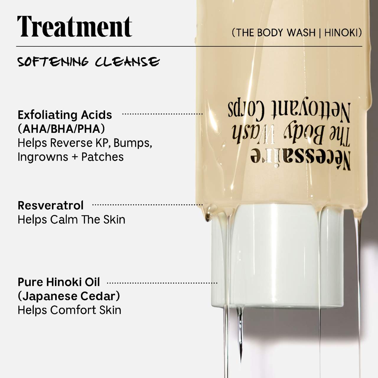 Смягчающий гель для душа с AHA/BHA/PHA и ресвератролом Nécessaire The Body Wash Hinoki — фото 6