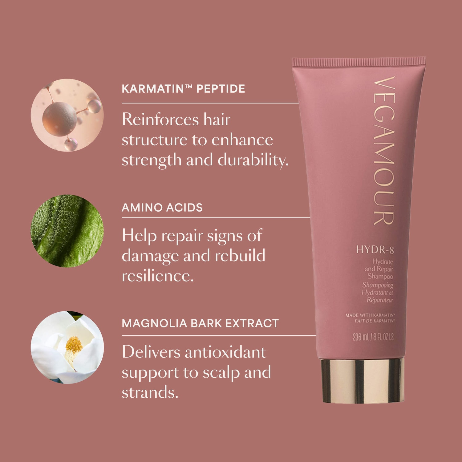 HYDR-8 Hydrate and Repair Shampoo for Dry, Damaged Hair - Vegamour