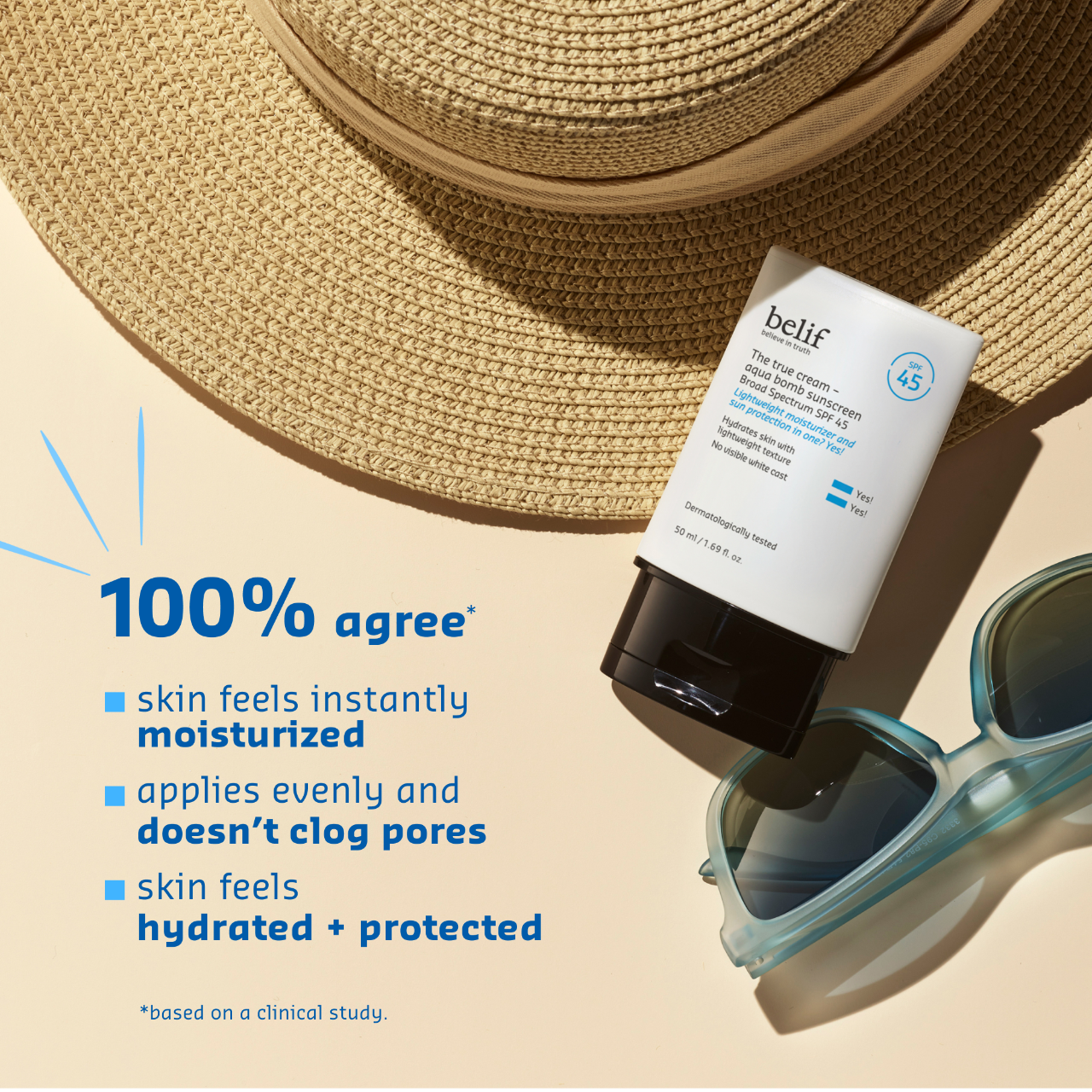 Корейский увлажняющий солнцезащитный крем для лица SPF 45 belif The True Cream Aqua Bomb — фото 4