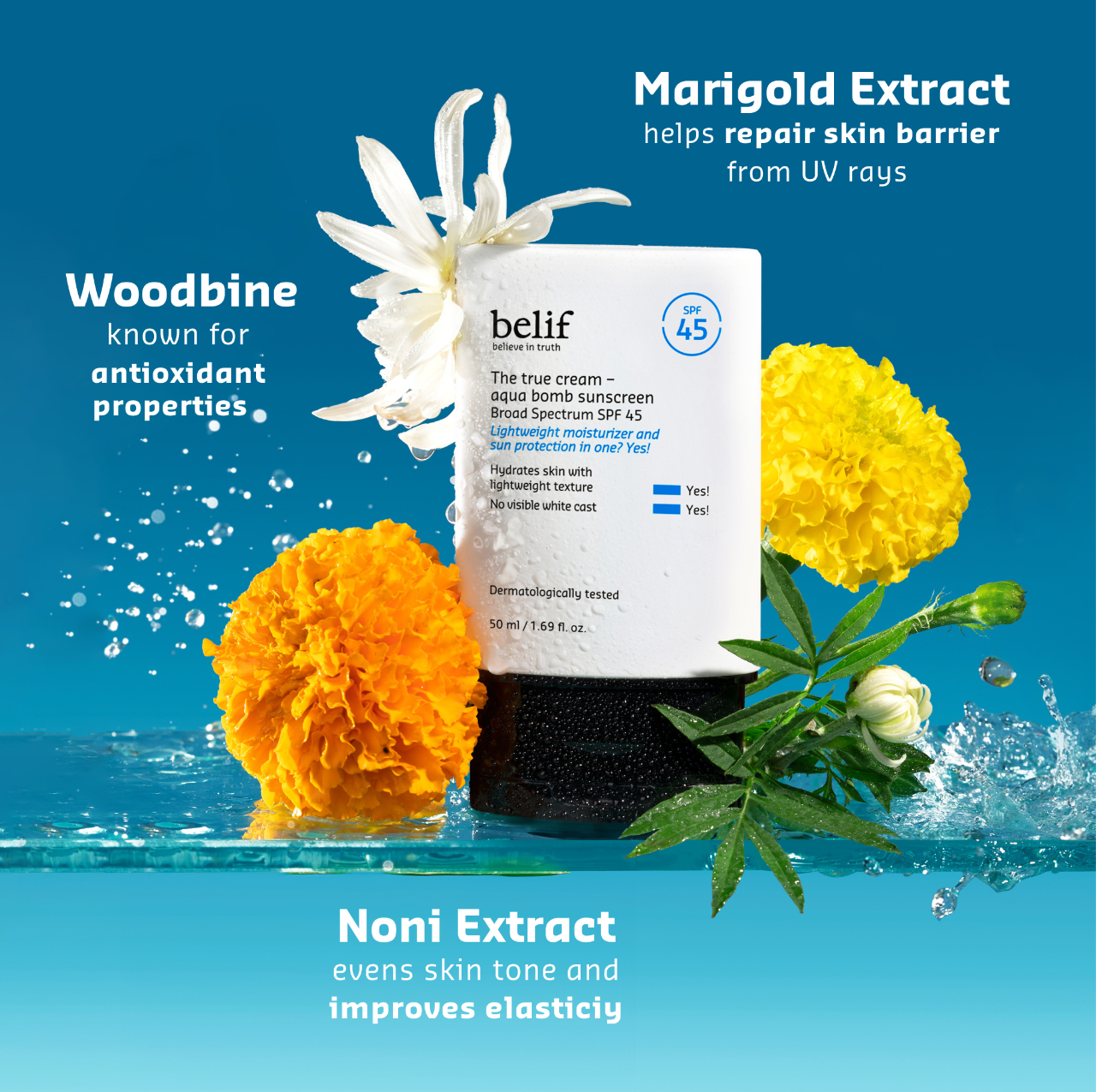 Корейский увлажняющий солнцезащитный крем для лица SPF 45 belif The True Cream Aqua Bomb — фото 7