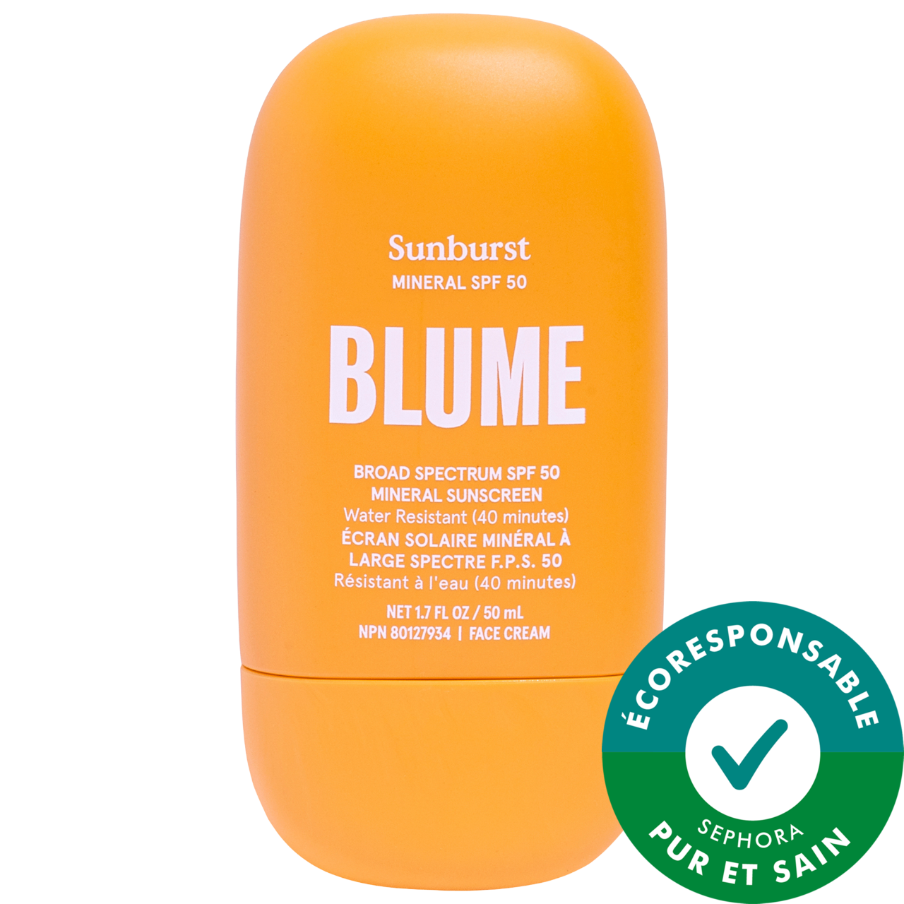 Blume Écran solaire minéral FPS 50 avec niacinamide Sunburst 1.7 oz / 50 ml