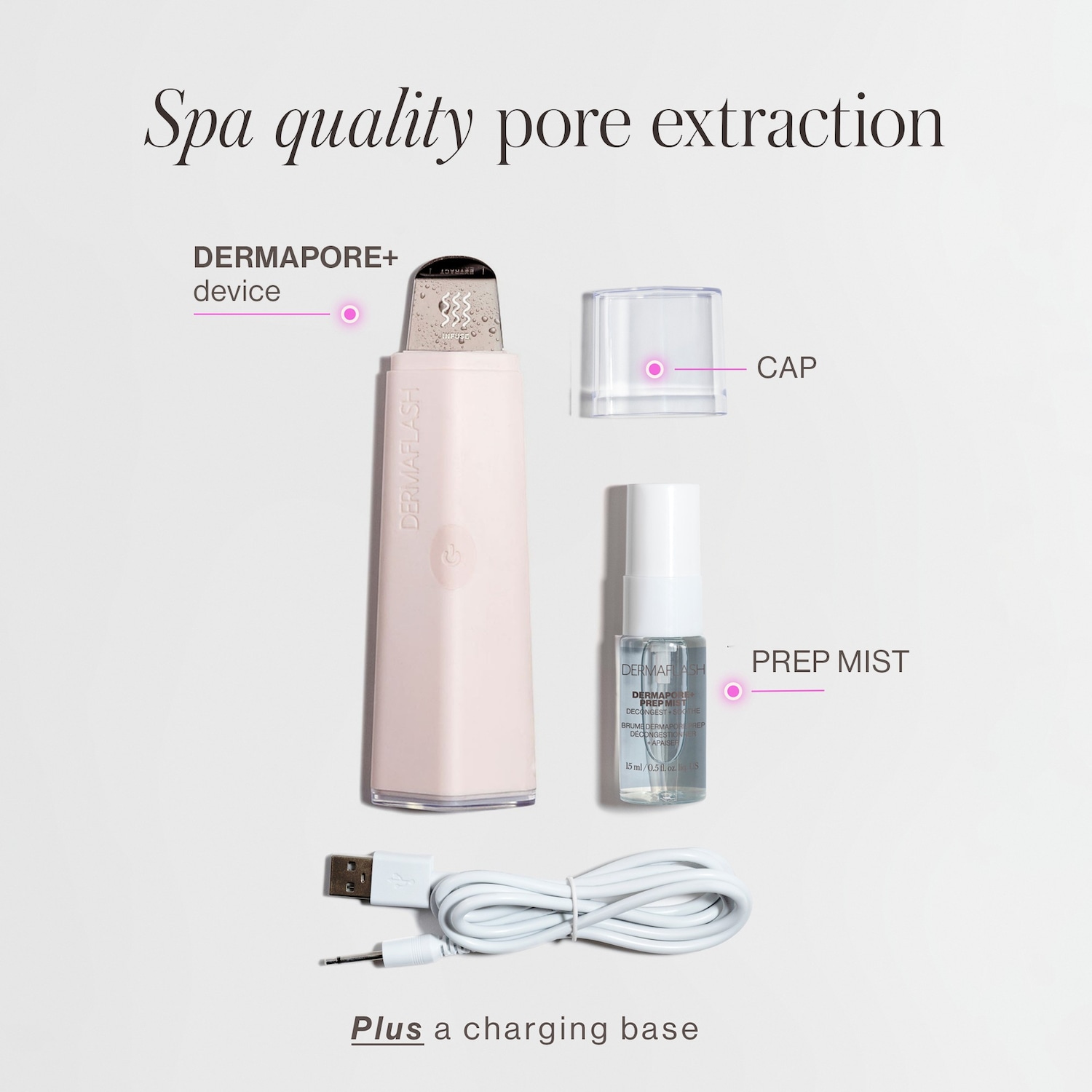 Ультразвуковой очиститель пор и аппарат для ввода средств Dermaflash DERMAPORE+, цвет: Пудровый — фото 6