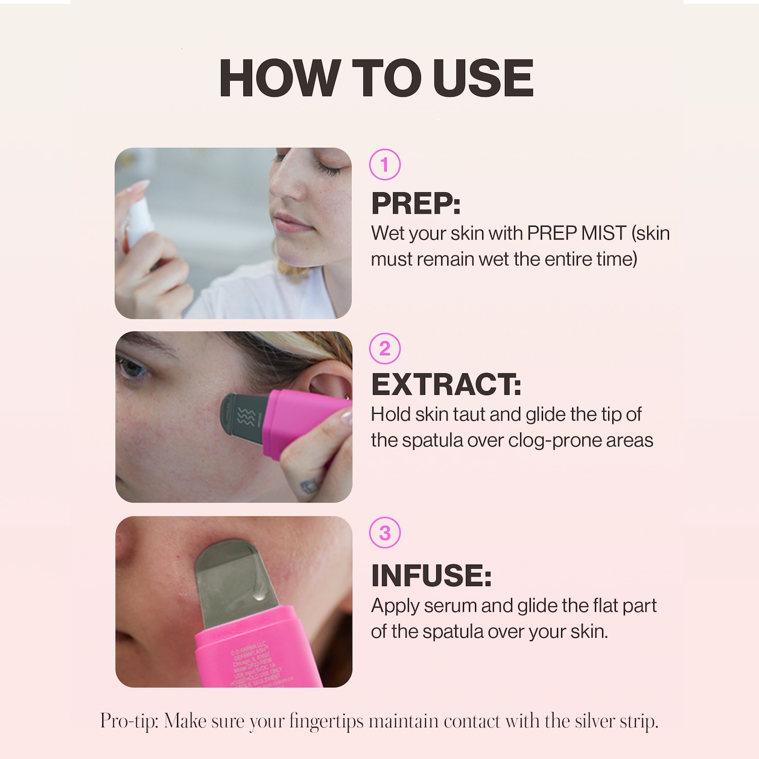 Ультразвуковой очиститель пор и аппарат для ввода средств Dermaflash DERMAPORE+, цвет: Пудровый — фото 7