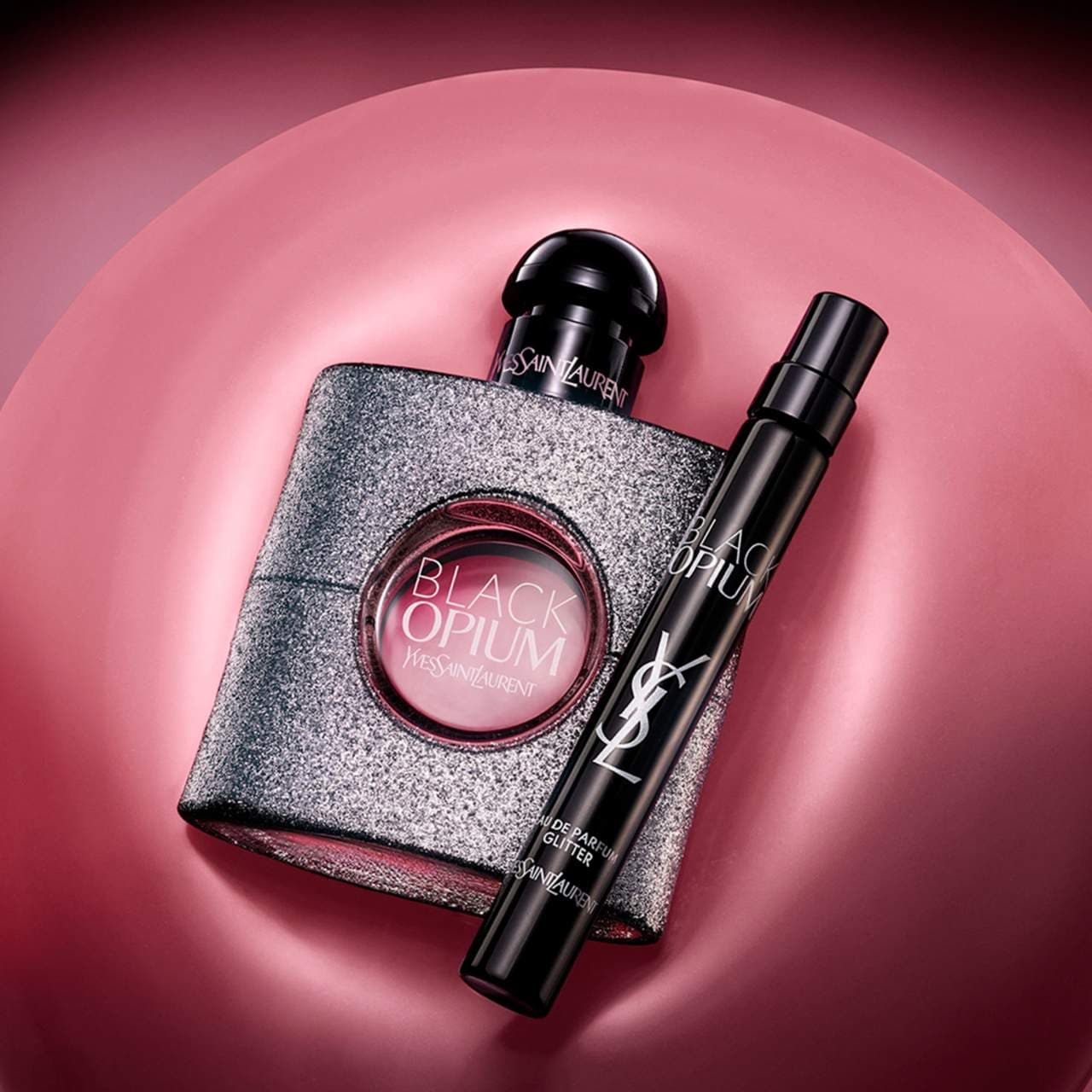 Black Opium Eau de Parfum Glitter Travel Spray with Marshmallow