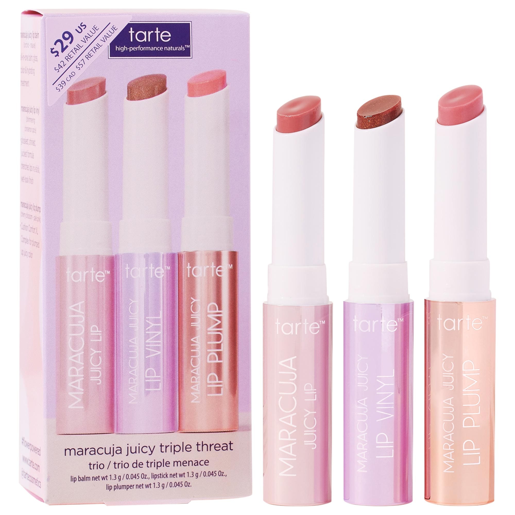 tarte mini maracuja juicy lip plump gloss & balm triple threat trio 0.045 oz / 1.3 g
