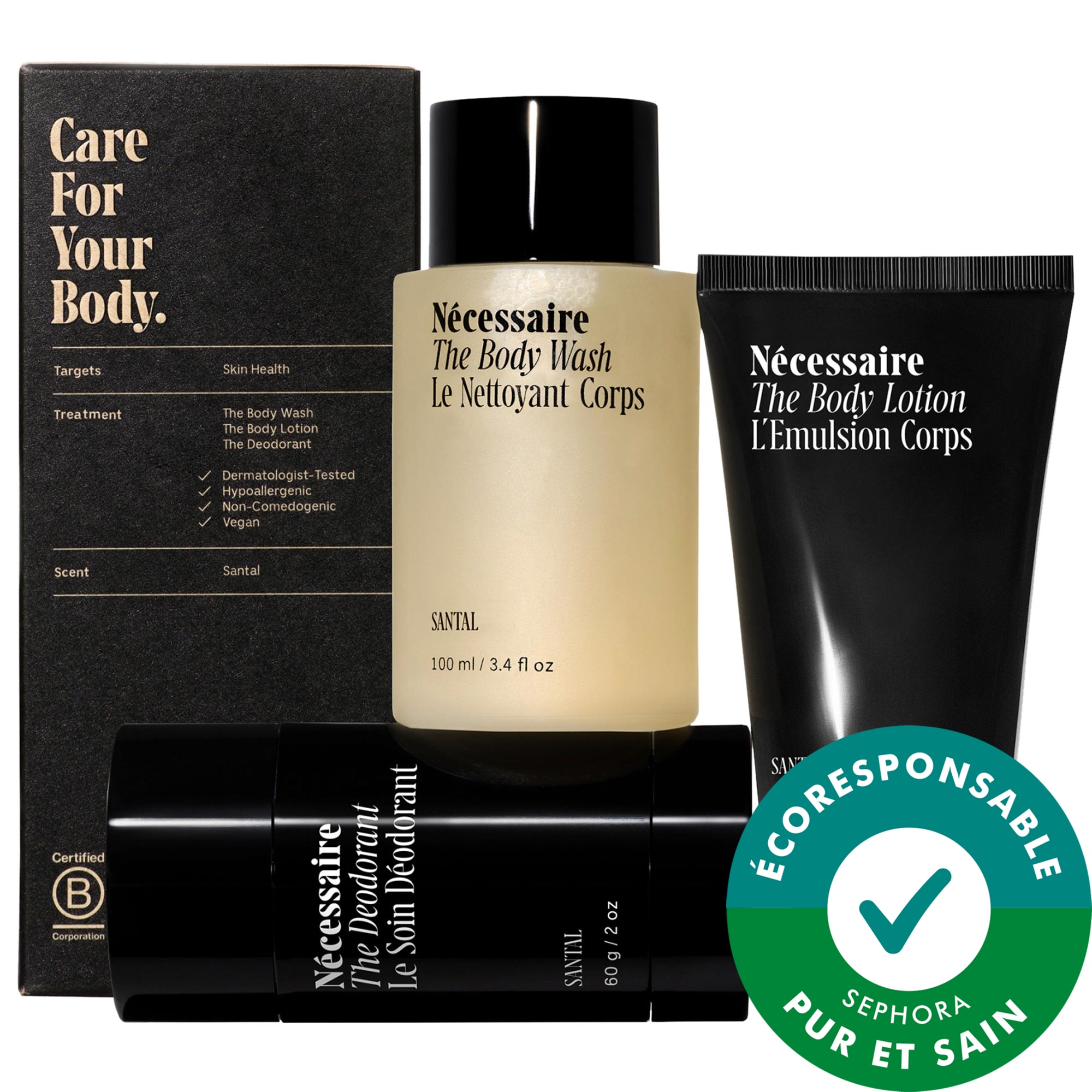 Nécessaire Ensemble d'essentiels pour le corps au bois de santal: format découverte et de voyage