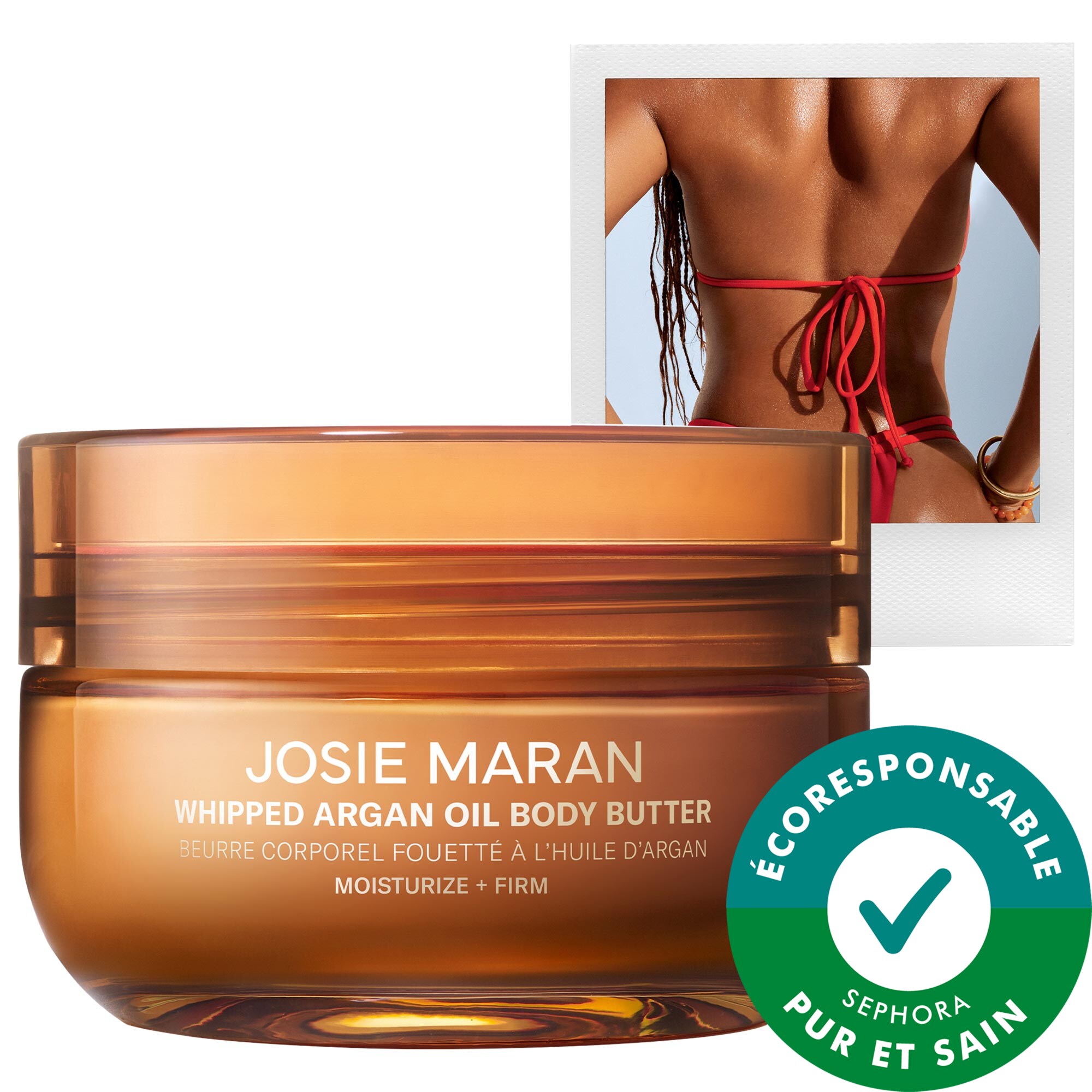 JOSIE MARAN Beurre pour le corps fouetté raffermissant à l'huile d'argan rechargeable Golden Hour (ambre, musc blanc) oz ml