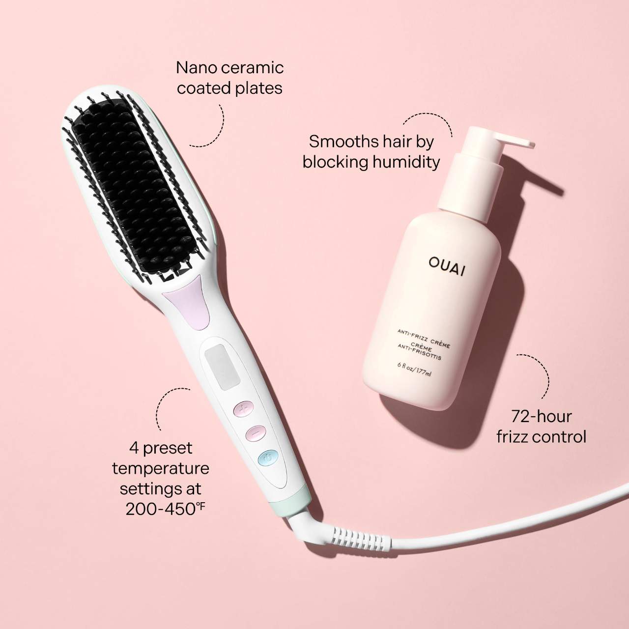 Набор Mane x Ouai: выпрямляющая щётка с нагревом против пушистости волос — фото 4