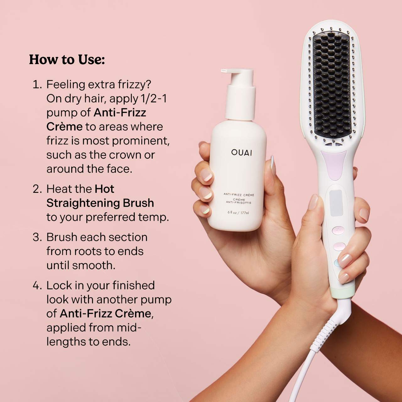 Набор Mane x Ouai: выпрямляющая щётка с нагревом против пушистости волос — фото 6