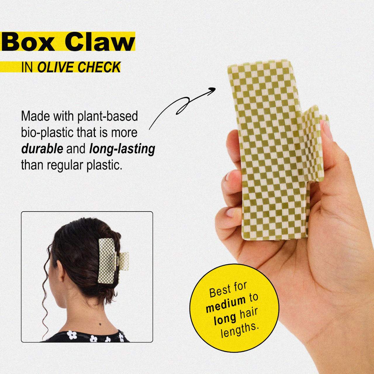 Заколка-краб Chunks Medium Box, Olive Check — фото 6