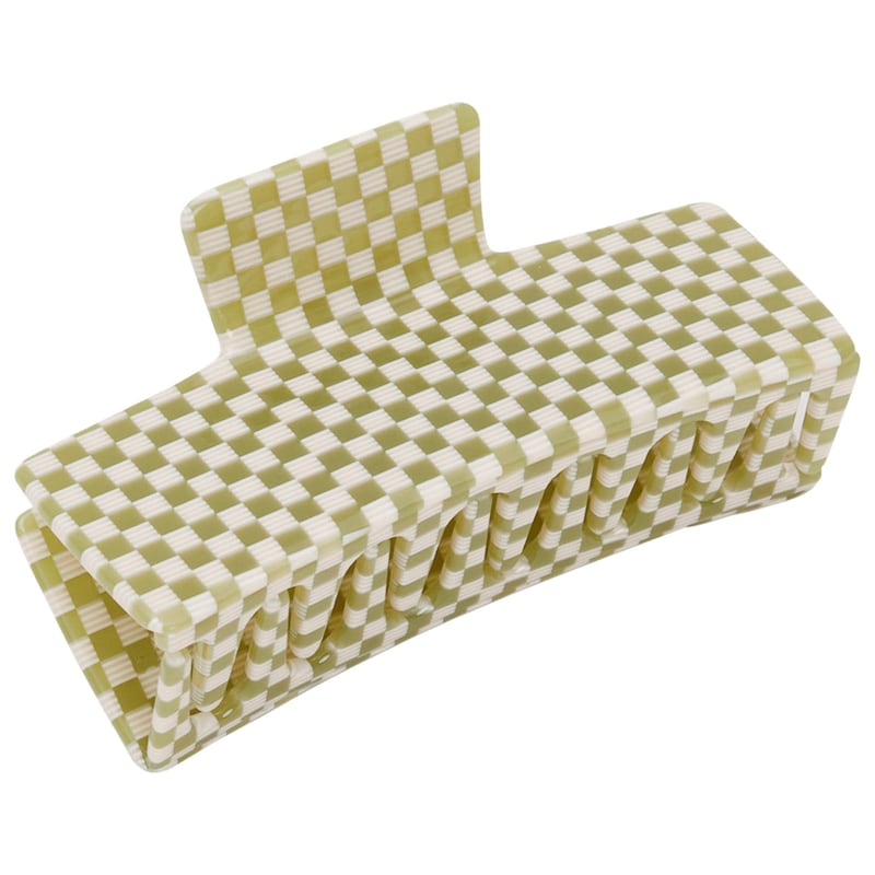 Medium Box Hair Claw Clip in Olive Check