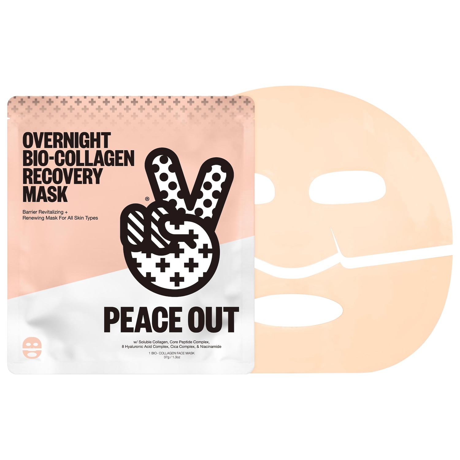 Ночная тканевая маска Peace Out с био-коллагеном, гиалуроновой кислотой и пептидами — фото 1