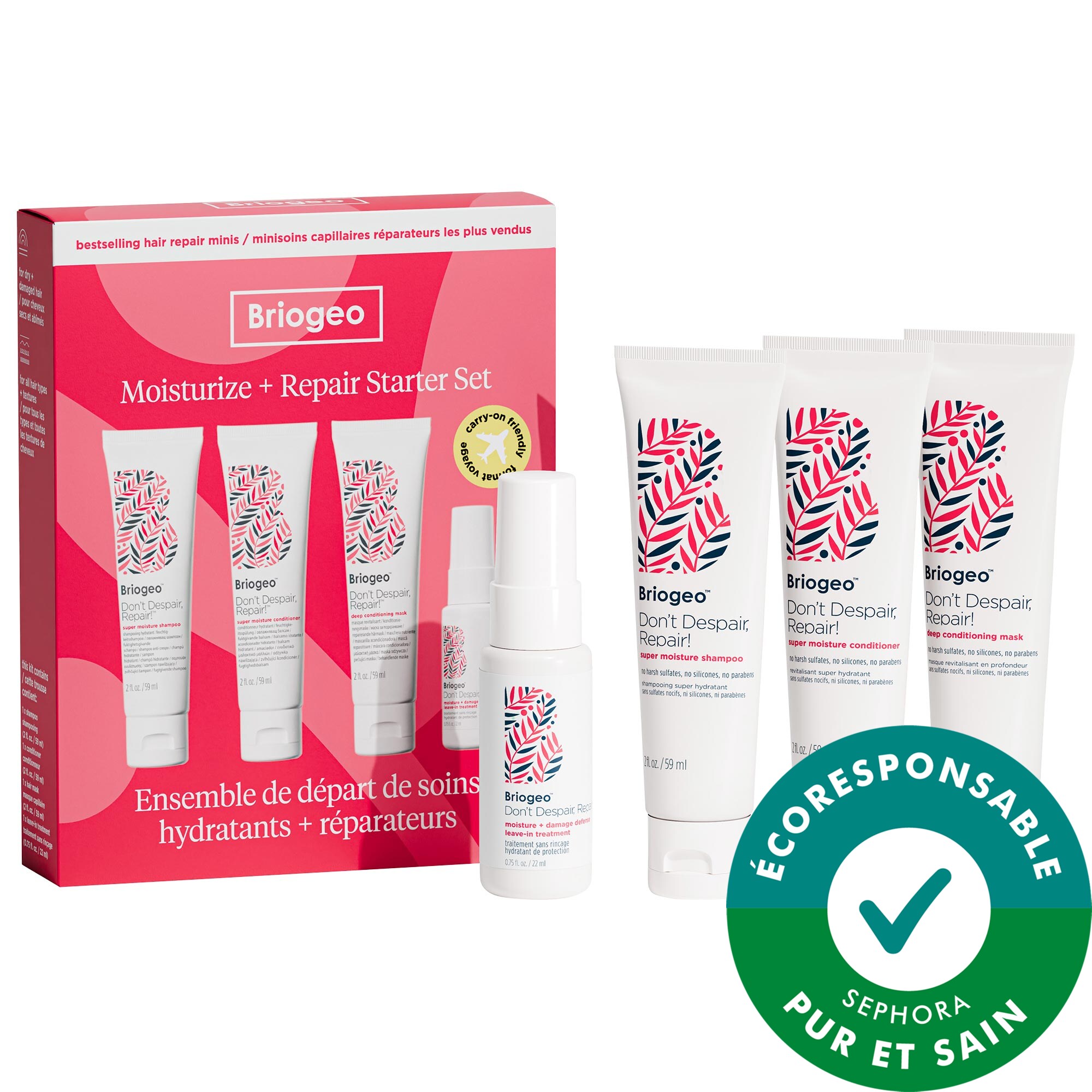 Briogeo Don't Despair, Repair!™ Trousse de minis fortifiants et hydratants pour cheveux secs et endommagés
