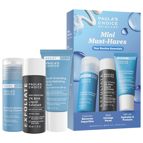 Мини-набор Paula's Choice Must-Haves: тоник с 2% BHA, пенка для умывания и SPF 50