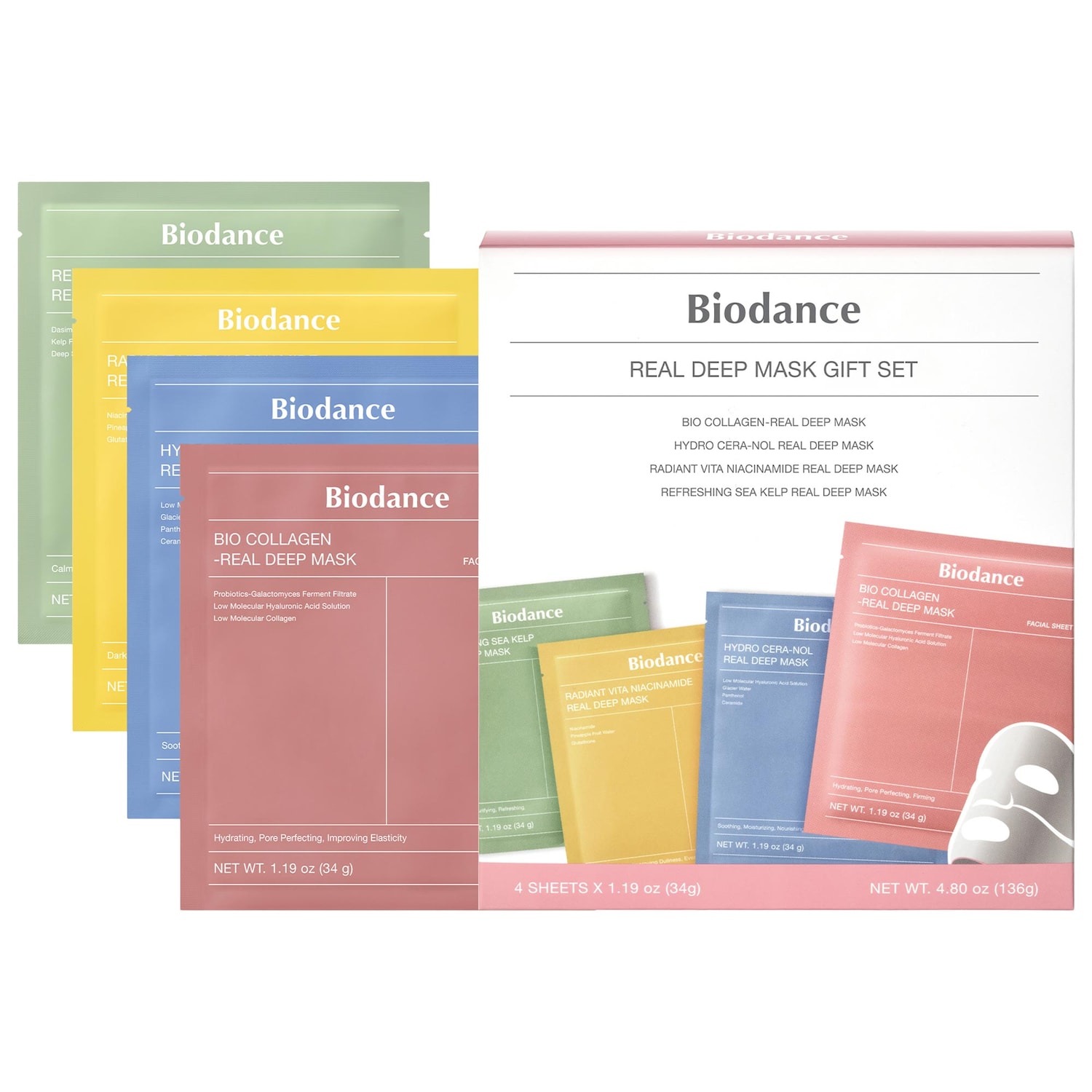 Подарочный набор из 4 масок Biodance Real Deep: поры, увлажнение, успокоение, пигментация — фото 1