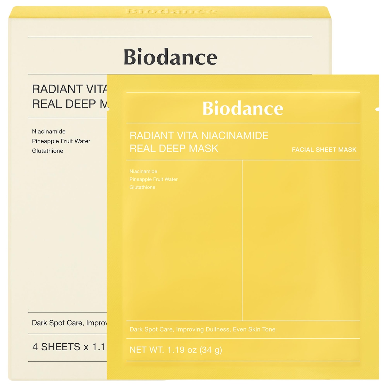 Маска Biodance Radiant Vita Niacinamide Real Deep для тусклой кожи, набор из 4 шт — фото 1