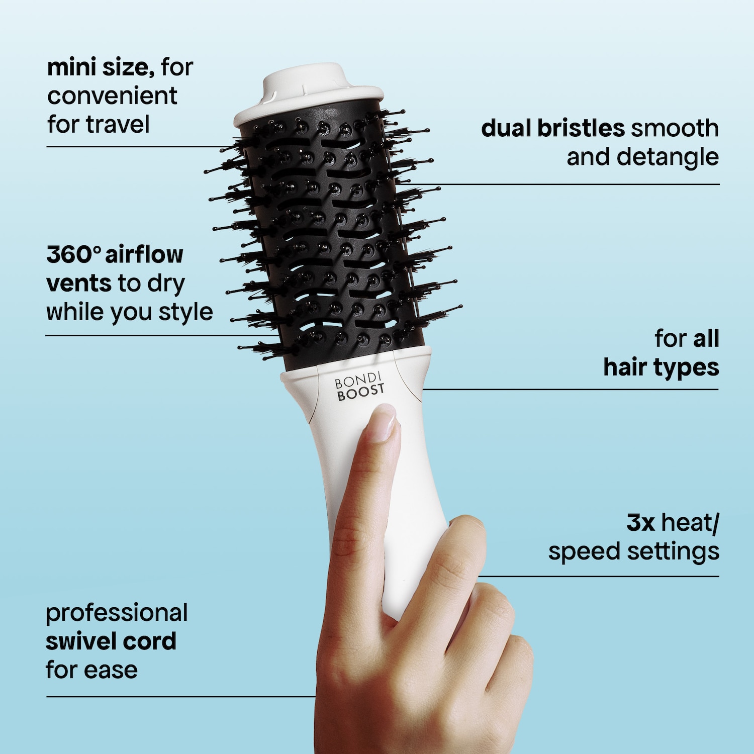 Мини-фен-щётка BondiBoost Blowout Brush Pro 3-в-1 — фото 2