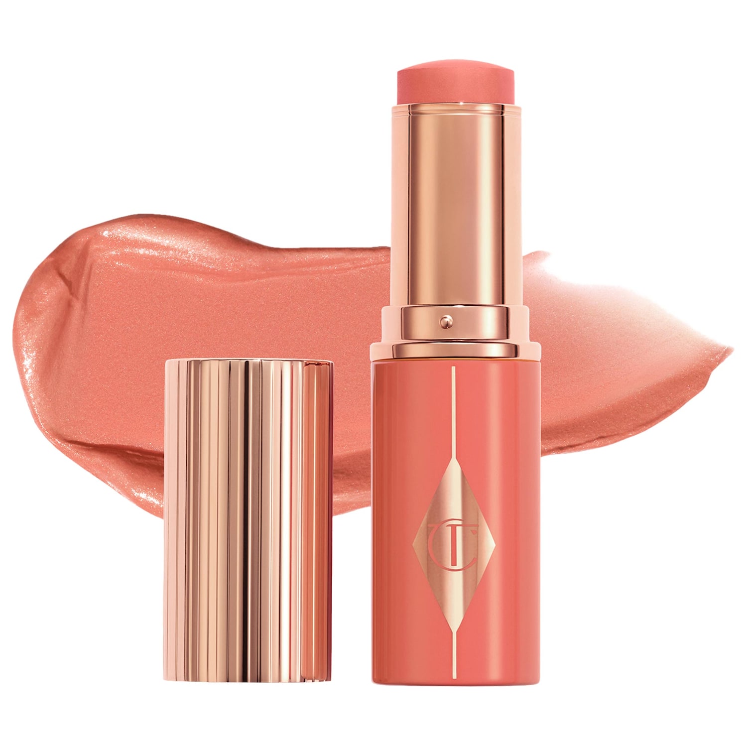 Charlotte Tilbury Unreal Lip + Cheek Glow Blush Stick with Hyaluronic Acid in Peachy Glow