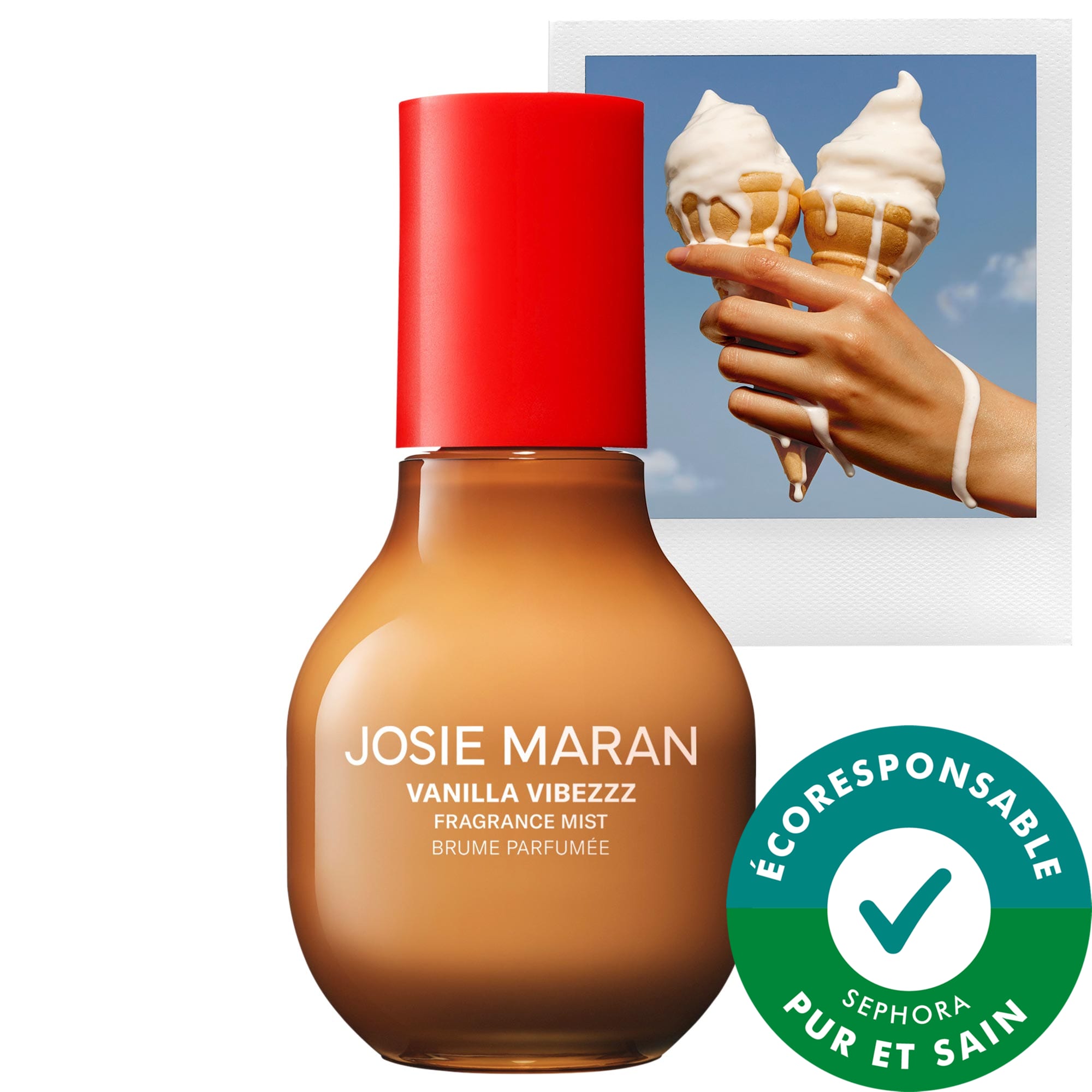 JOSIE MARAN Brume parfumée pour le corps et les cheveux faite de parfums 100 % naturels Vanilla Vibezzz 3.38 oz/100 mL